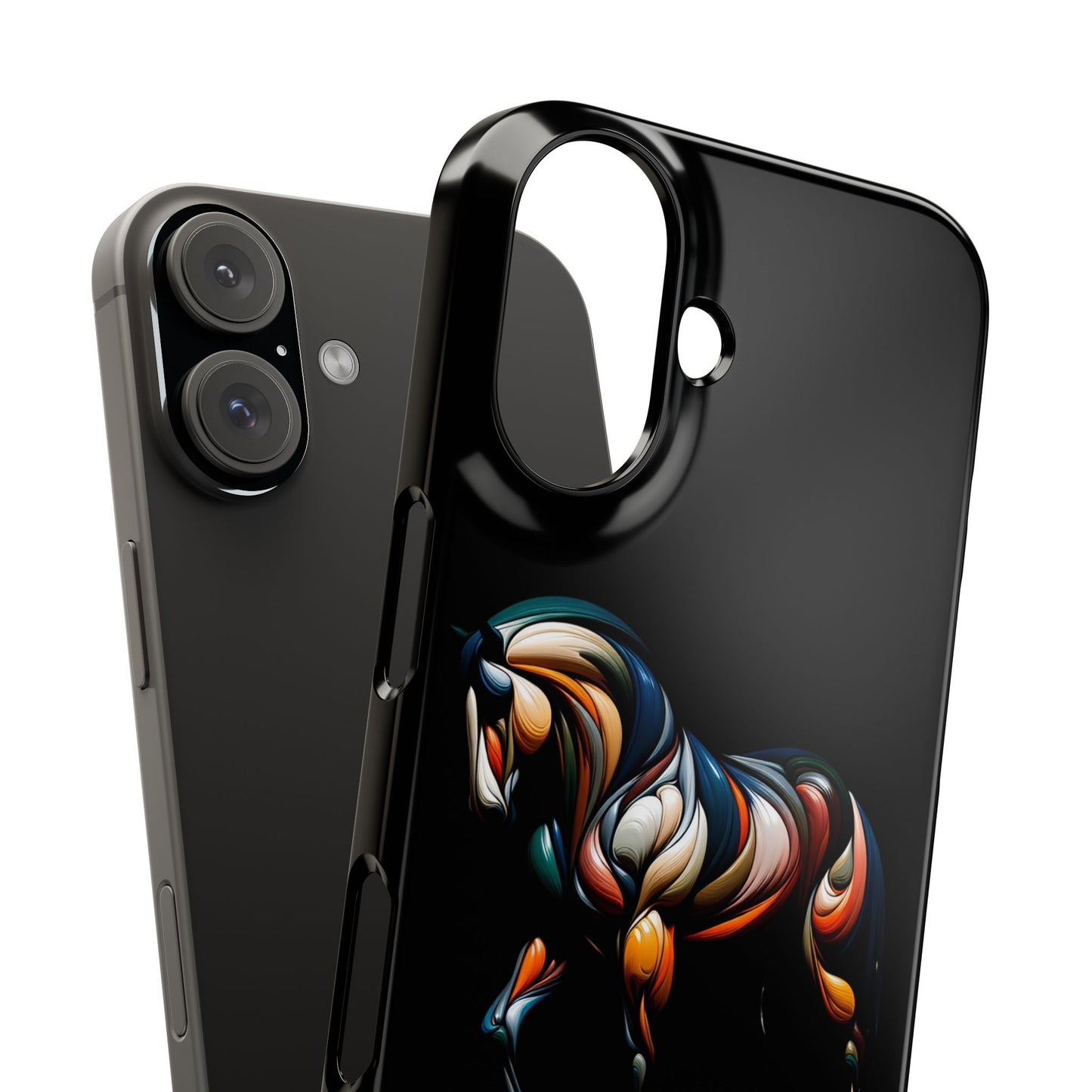 Artistic Horse Phone Case, Unique Animal Design Cover, Modern Black Phone Protector, Gift for Horse Lovers, Trendy Mobile Accessory