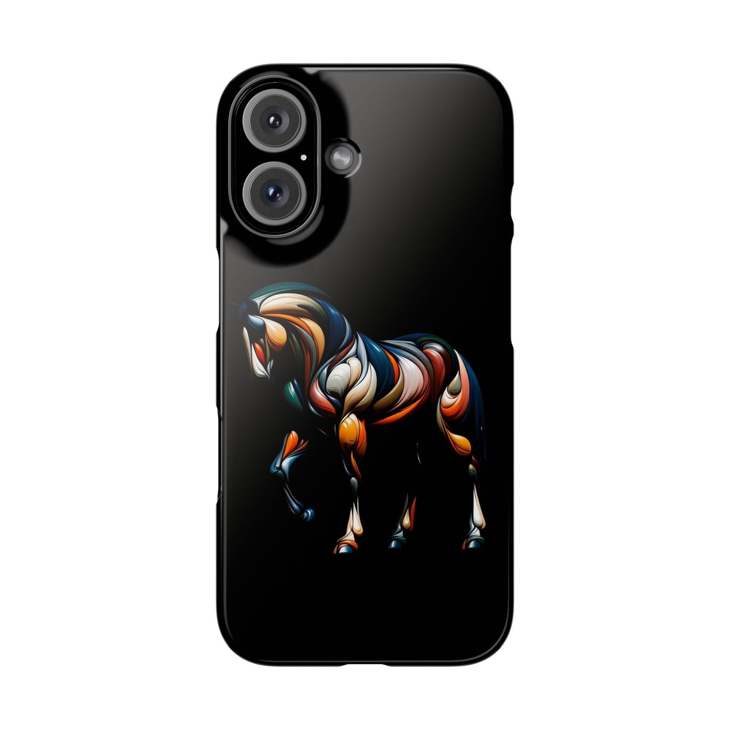 Artistic Horse Phone Case, Unique Animal Design Cover, Modern Black Phone Protector, Gift for Horse Lovers, Trendy Mobile Accessory