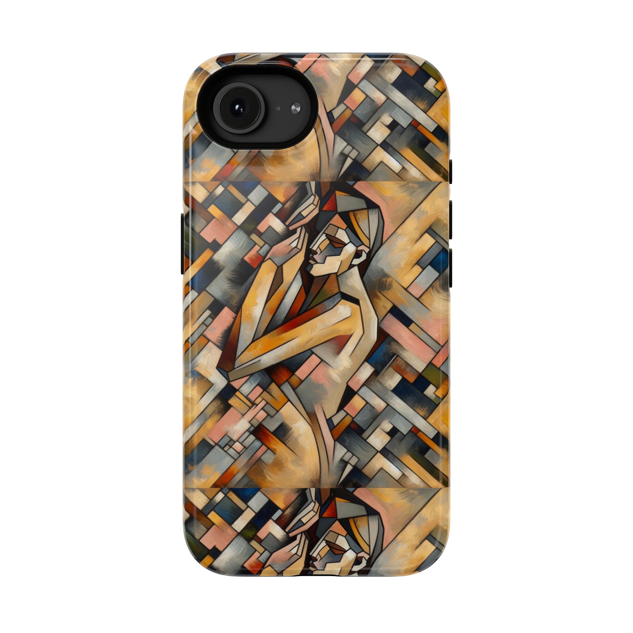Art Deco Mosaic Phone Case — Geometric Nude Figure Impact-Resistant Case