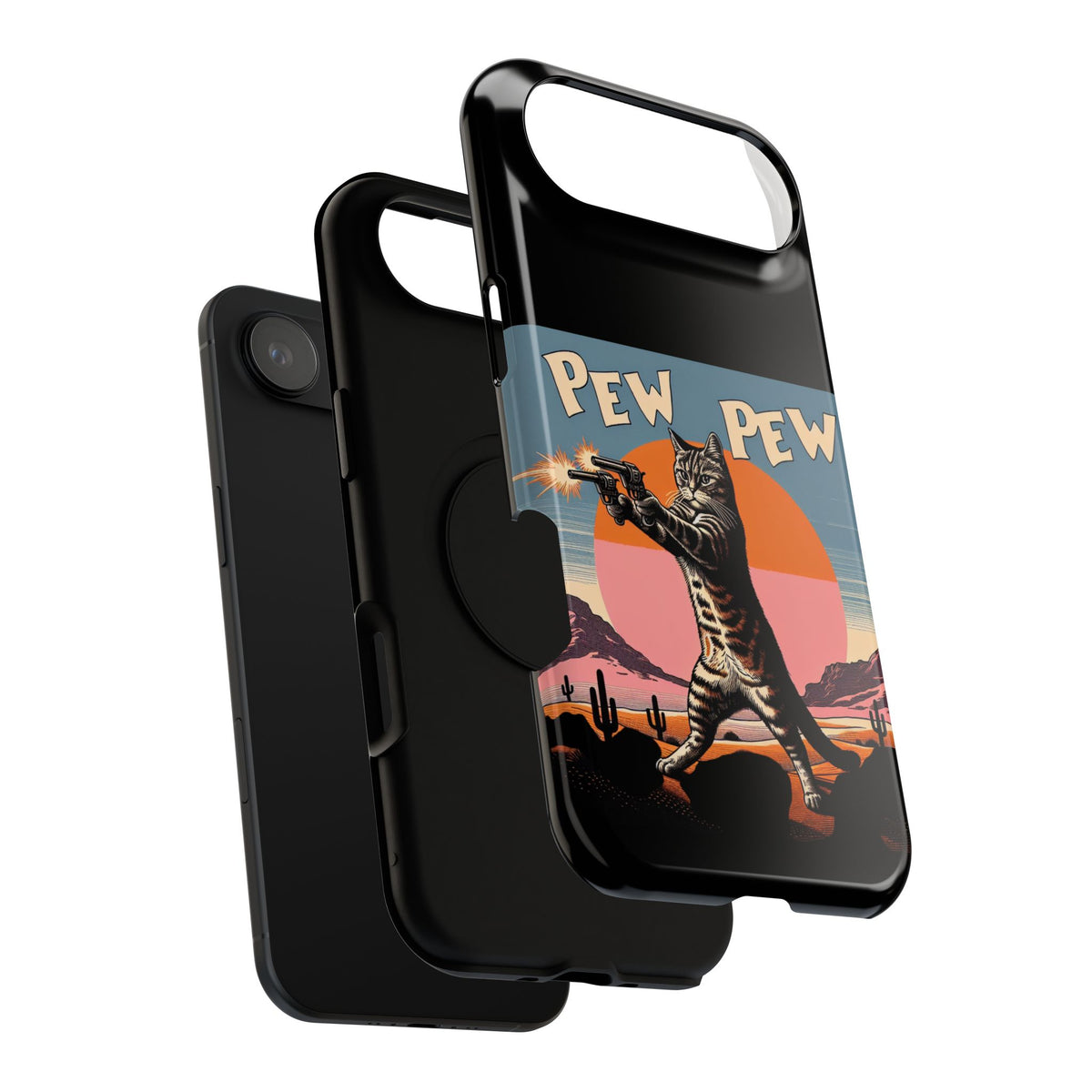 Pew Pew Cat Phone Case — Retro Shooter Impact-Resistant iPhone Cover