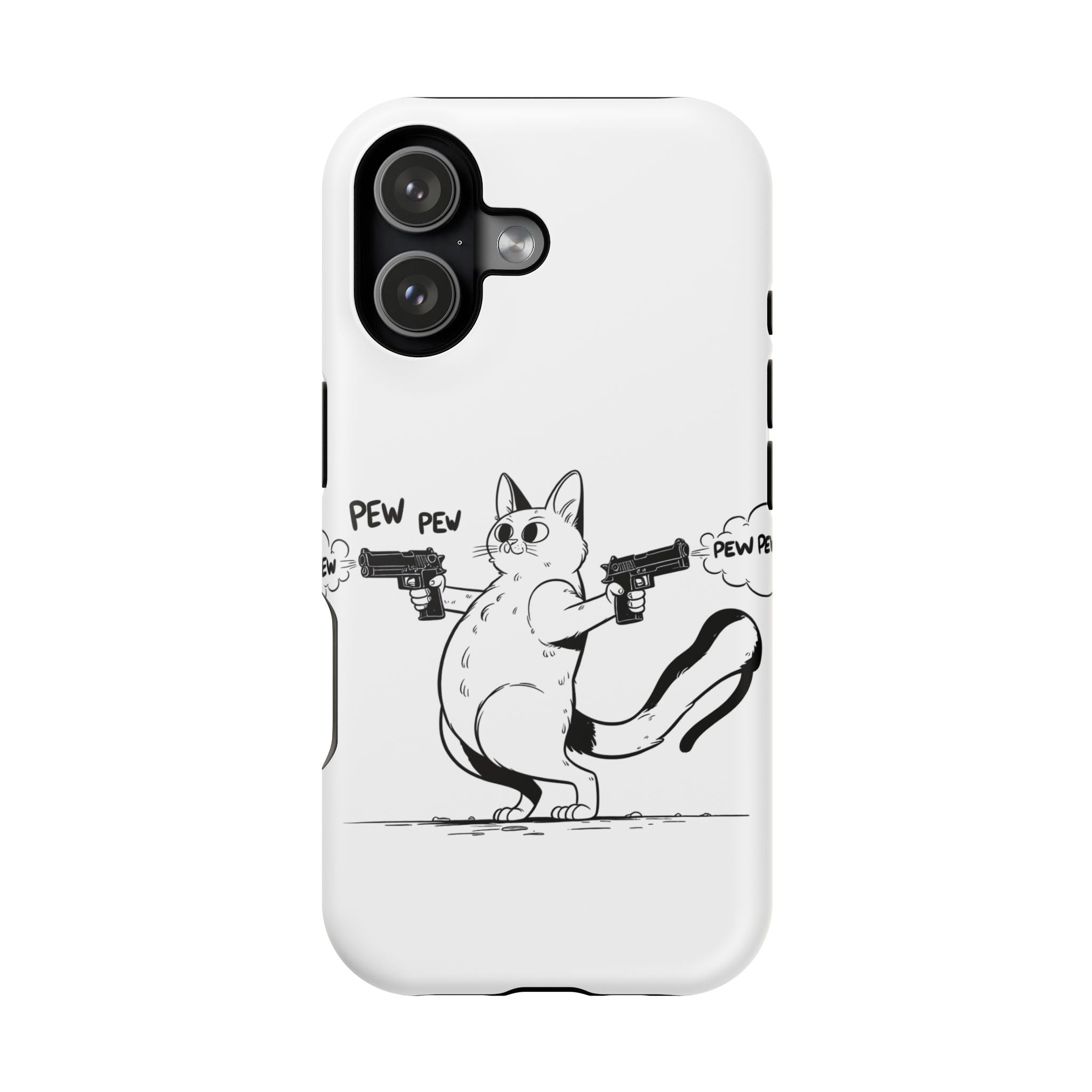 Cat Shooting 'Pew Pew' Phone Case — Impact-Resistant iPhone Cover