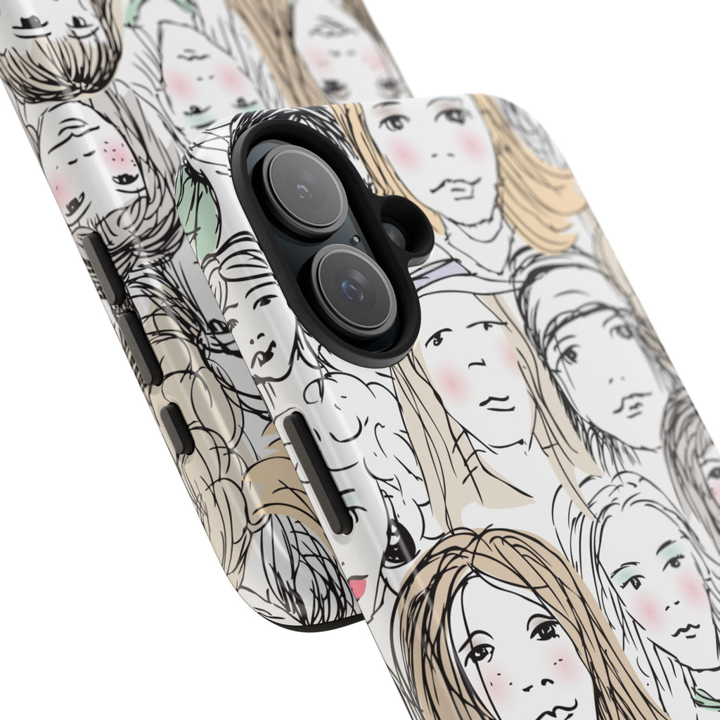 Phone Case — Hand-Drawn Faces Pattern