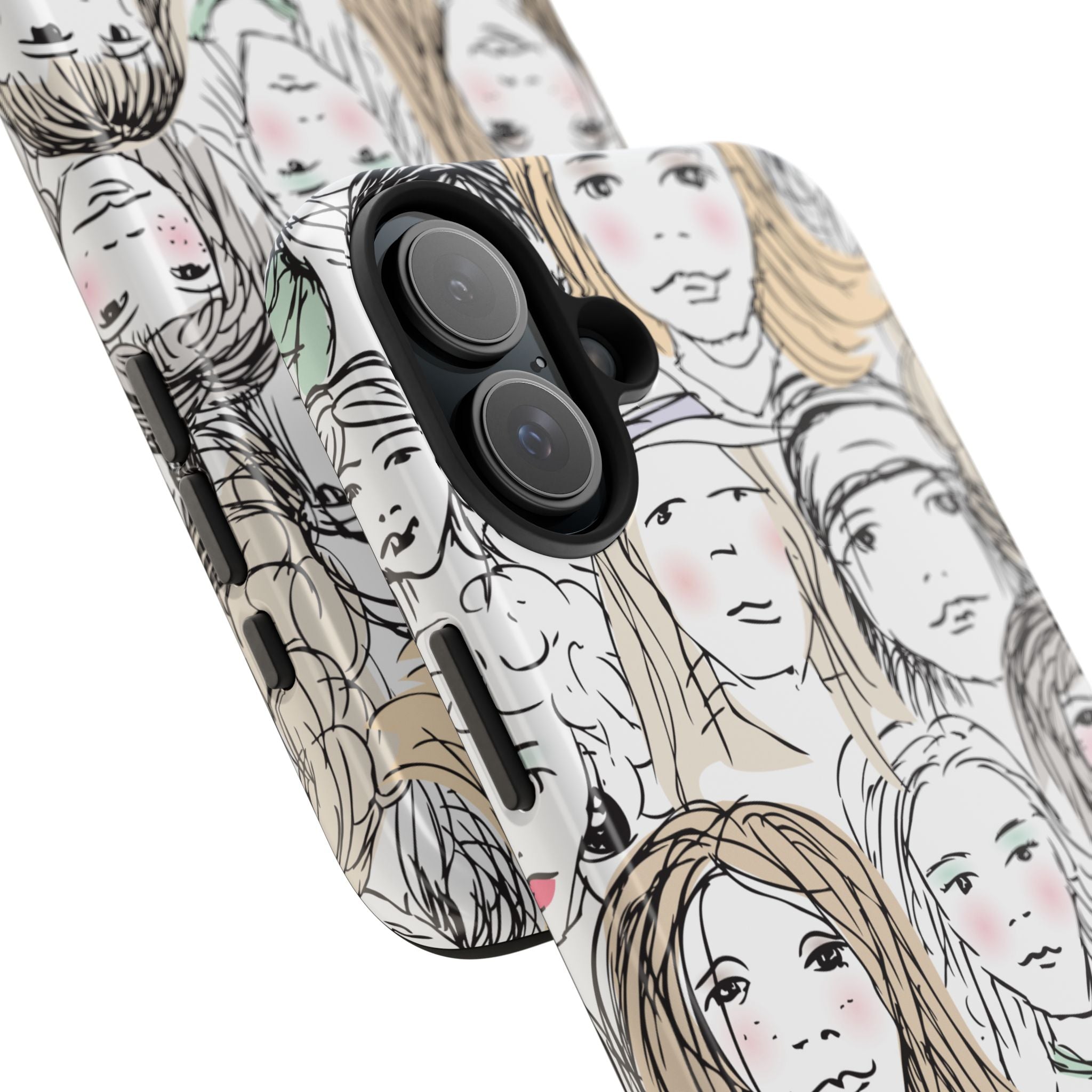 Phone Case — Hand-Drawn Faces Pattern