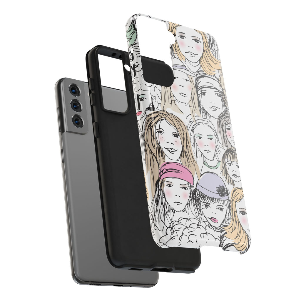 Phone Case — Hand-Drawn Faces Pattern