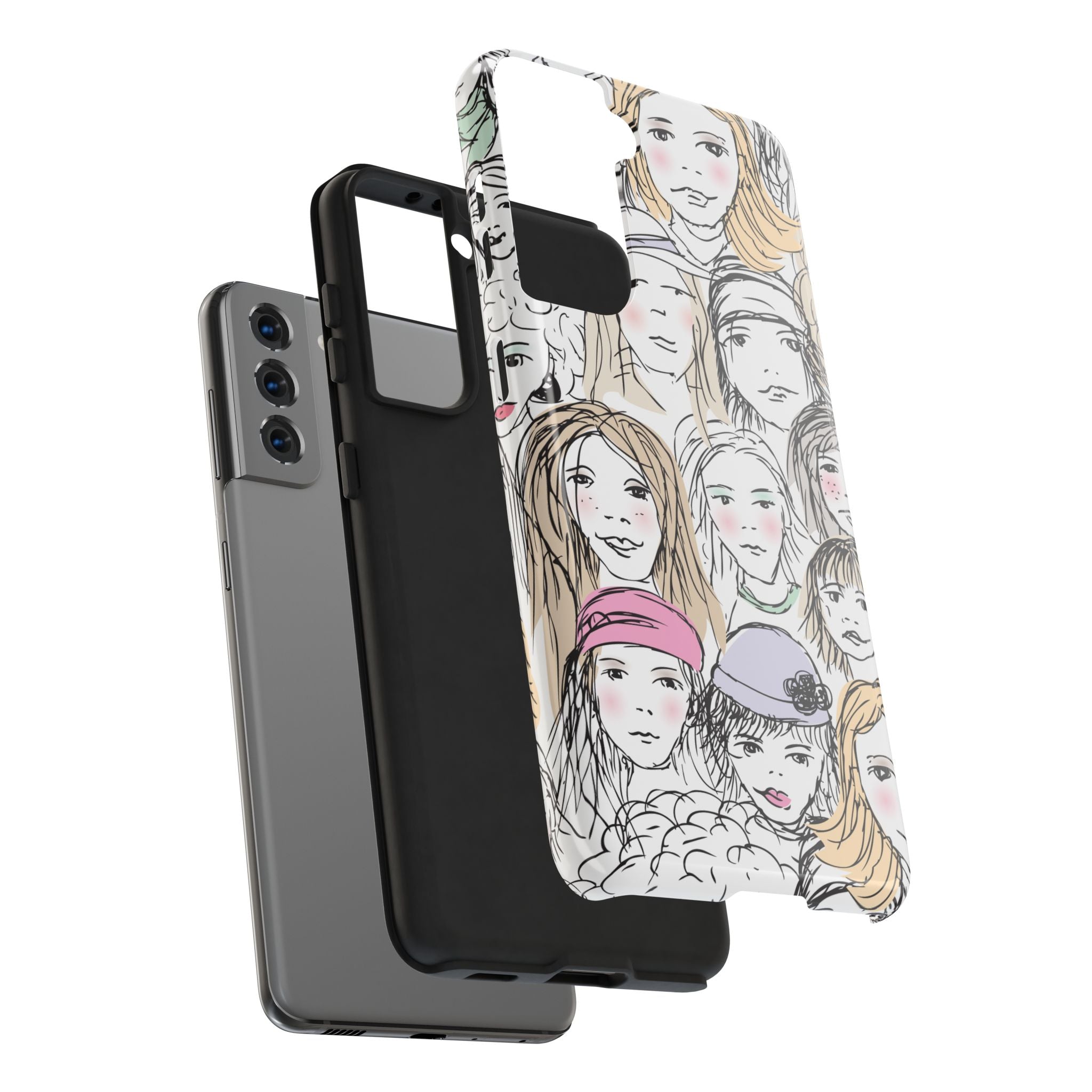 Phone Case — Hand-Drawn Faces Pattern