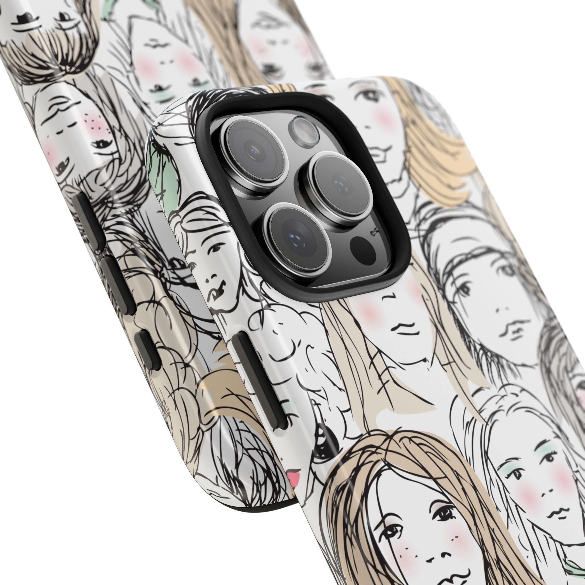 Phone Case — Hand-Drawn Faces Pattern