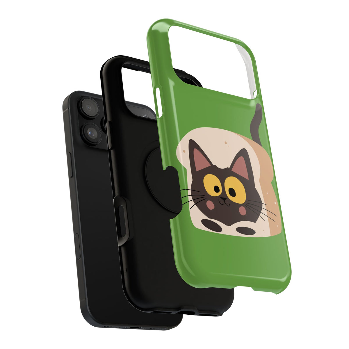 Cute Cat-in-Bread Impact-Resistant Phone Case – Green