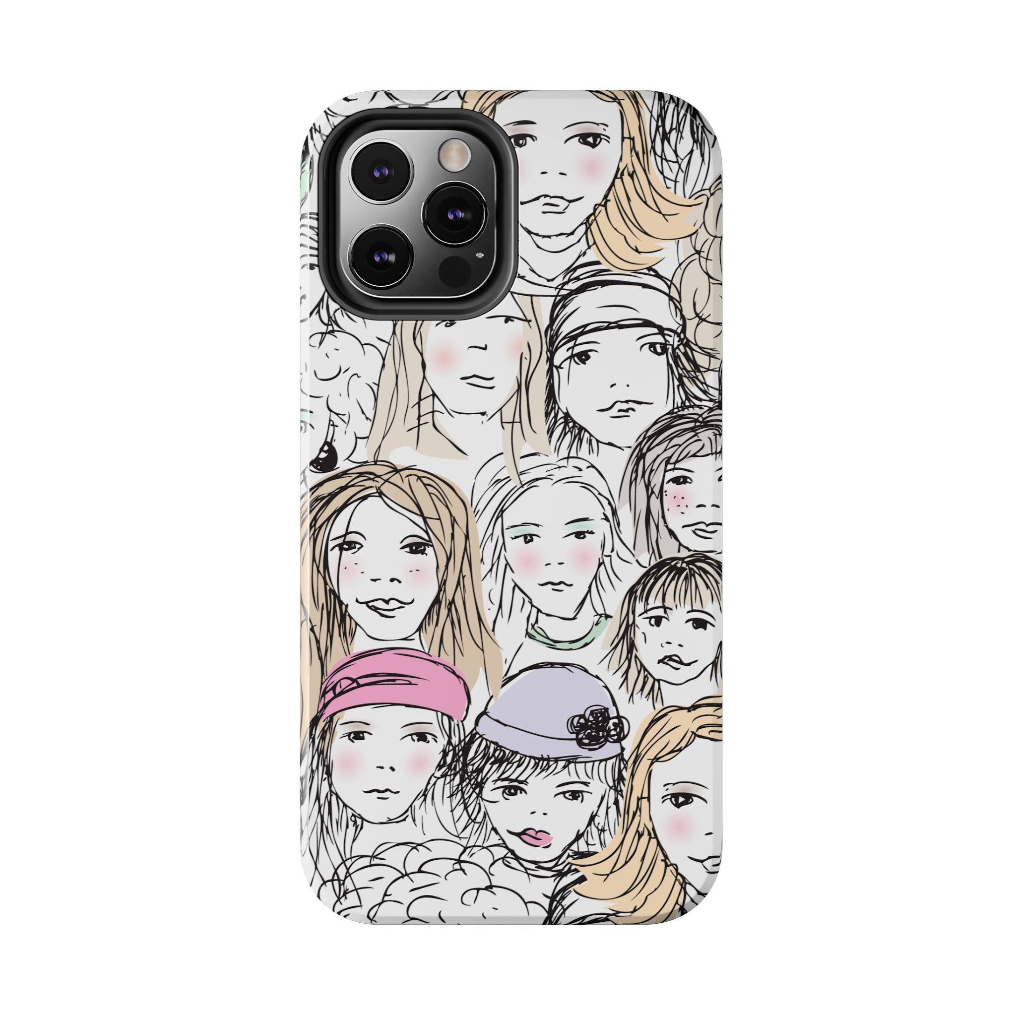 Phone Case — Hand-Drawn Faces Pattern