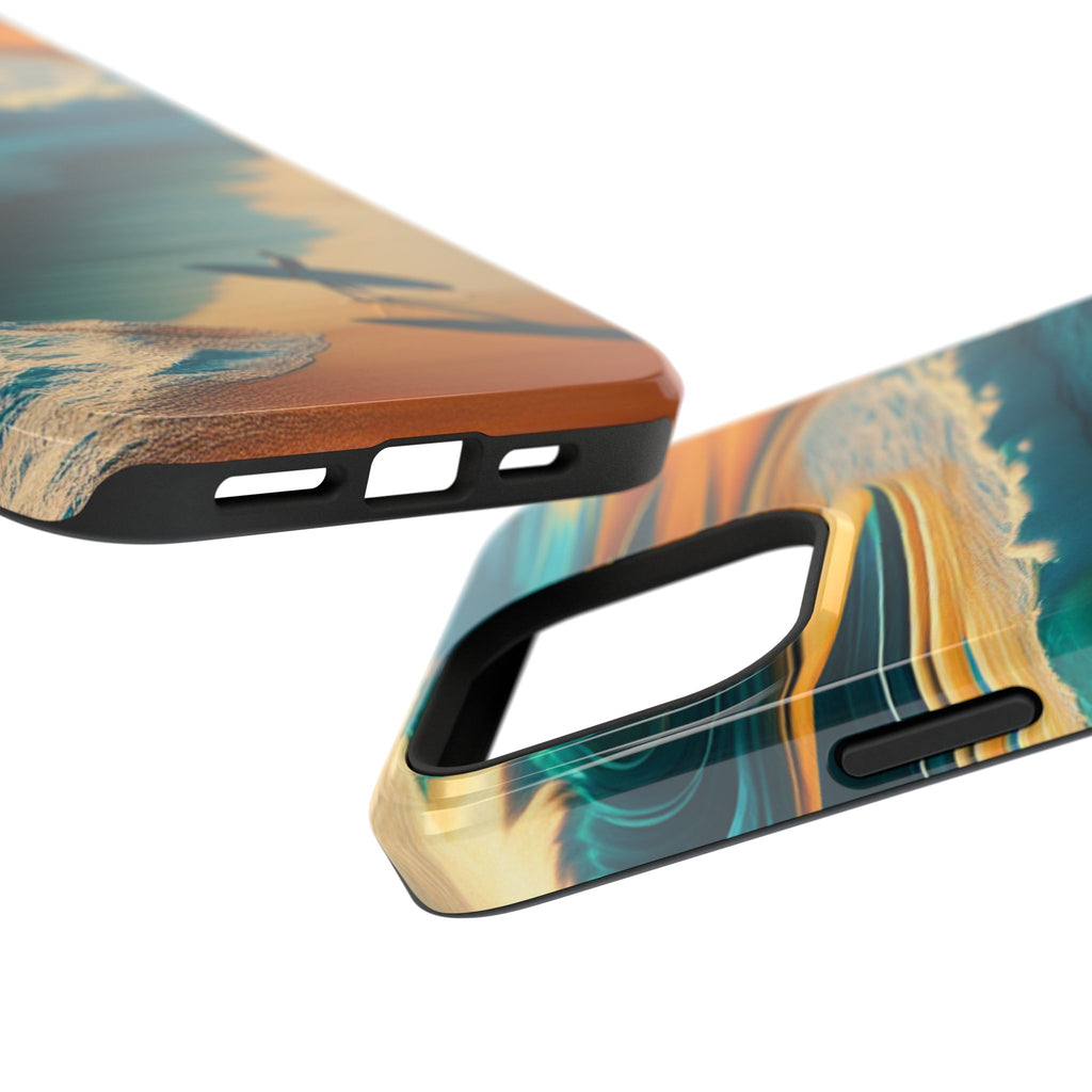 Surf Sunset Impact-Resistant Phone Case — Surfer Silhouette Beach Waves Design