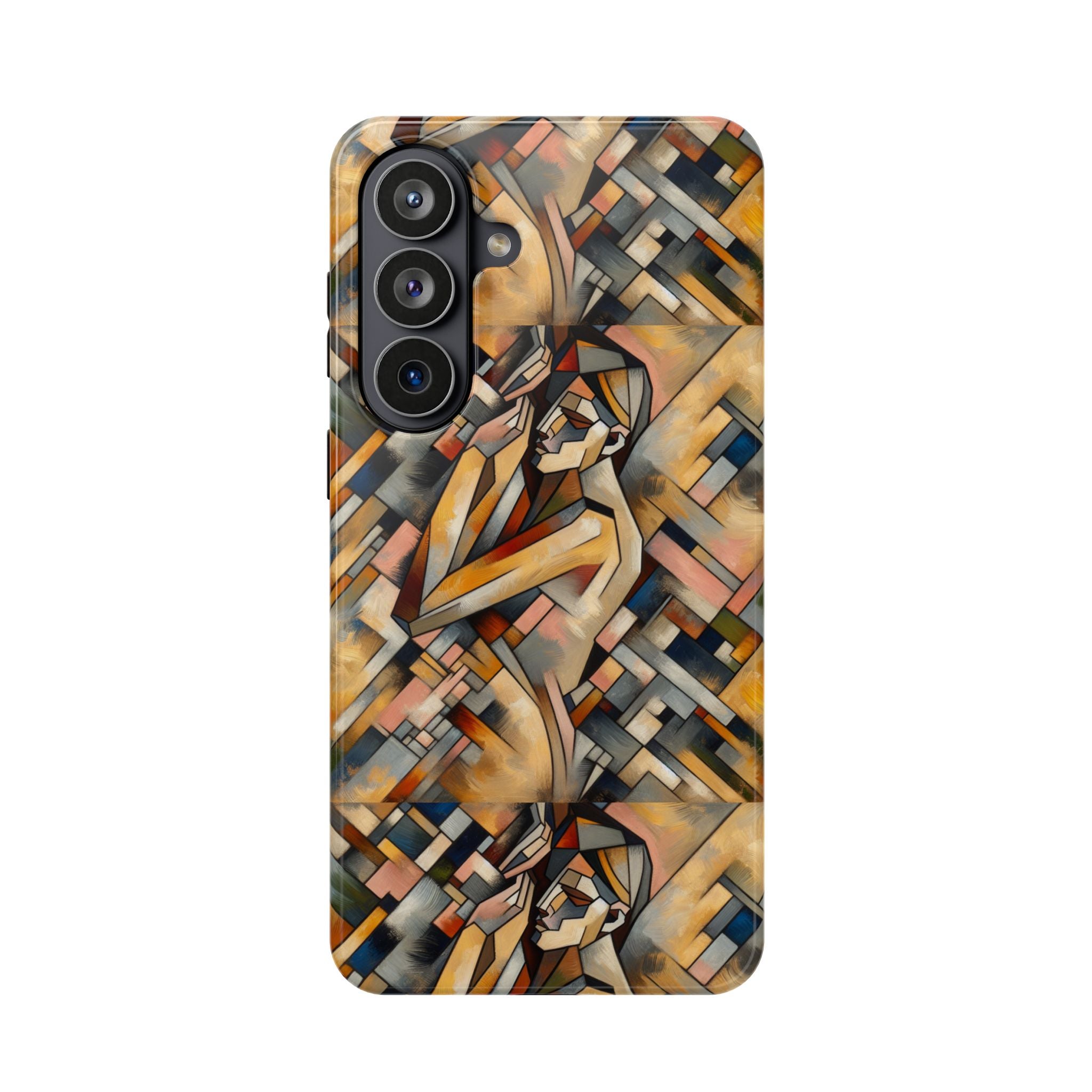Art Deco Mosaic Phone Case — Geometric Nude Figure Impact-Resistant Case