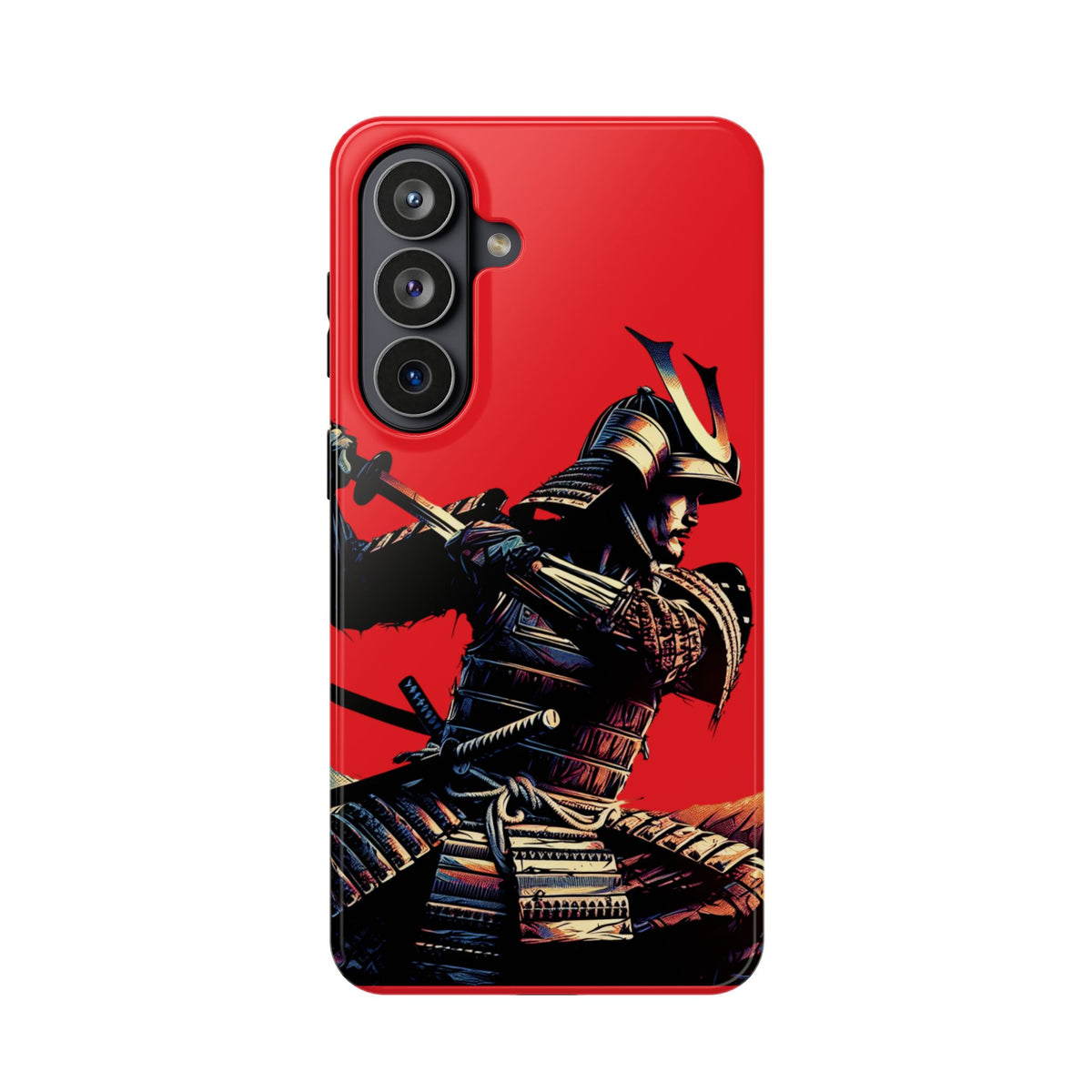 Samurai Warrior Impact Phone Case — Red Armored Swordfighter Protective Cover