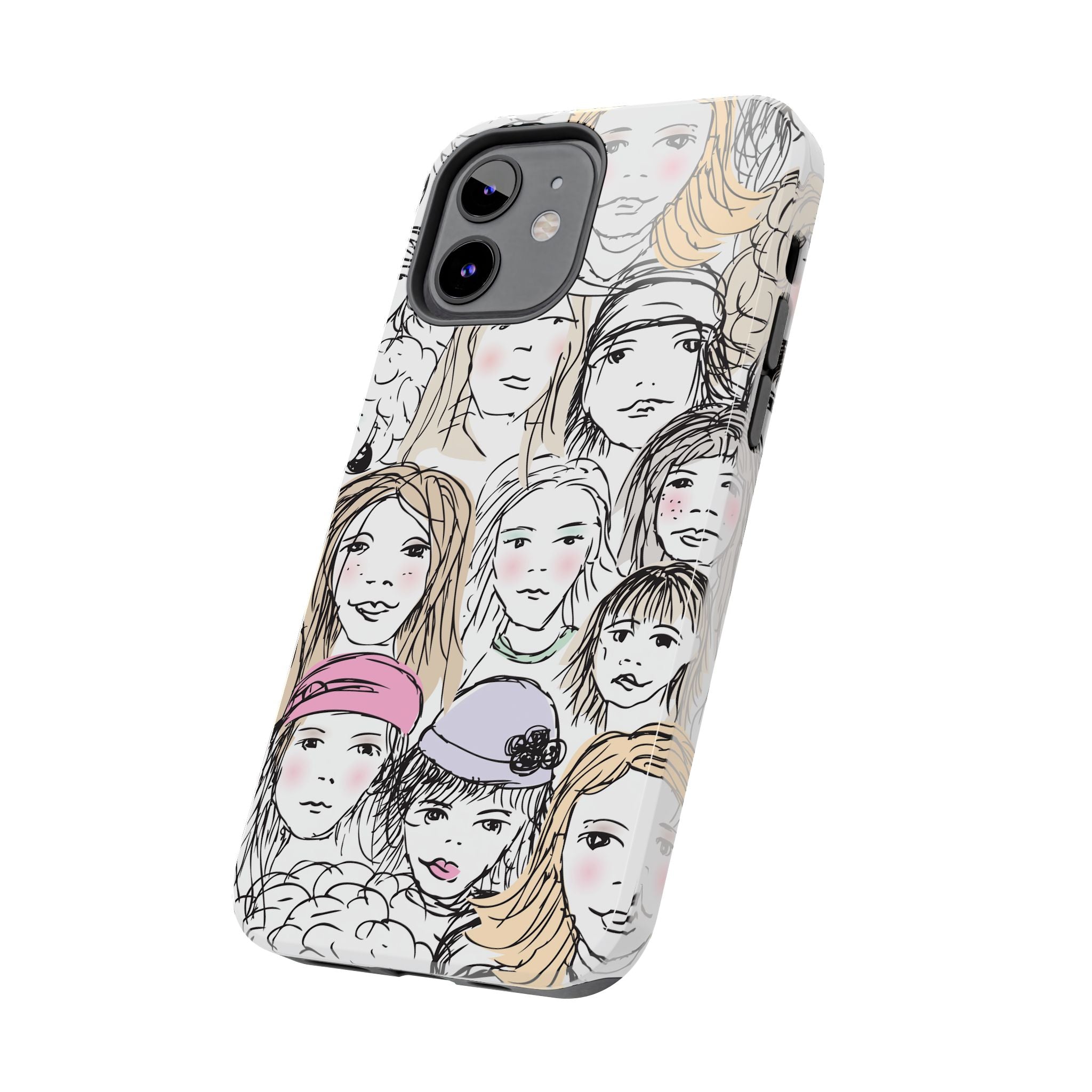 Phone Case — Hand-Drawn Faces Pattern