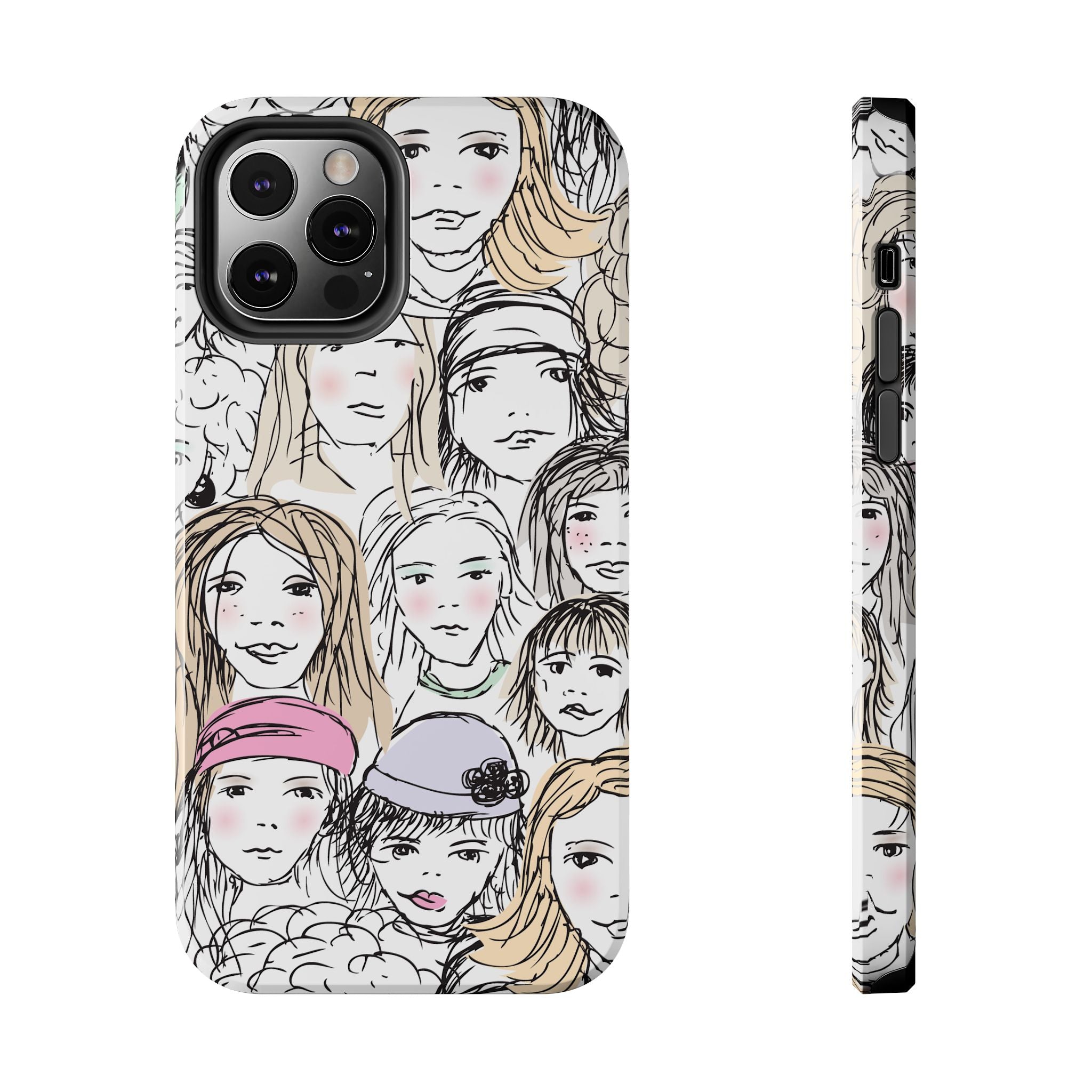Phone Case — Hand-Drawn Faces Pattern