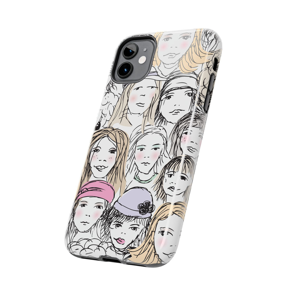 Phone Case — Hand-Drawn Faces Pattern