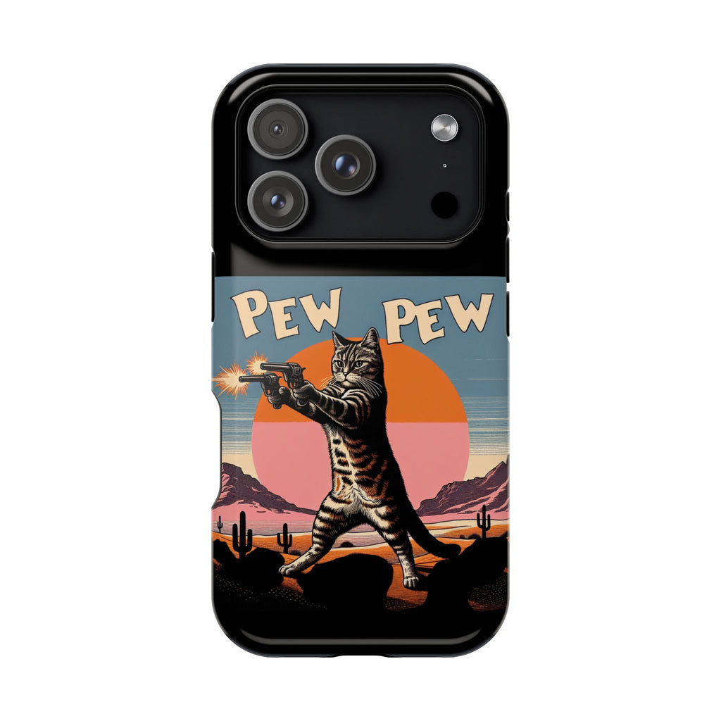 Pew Pew Cat Phone Case — Retro Shooter Impact-Resistant iPhone Cover