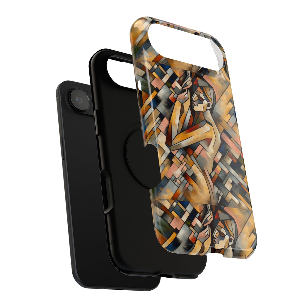 Art Deco Mosaic Phone Case — Geometric Nude Figure Impact-Resistant Case