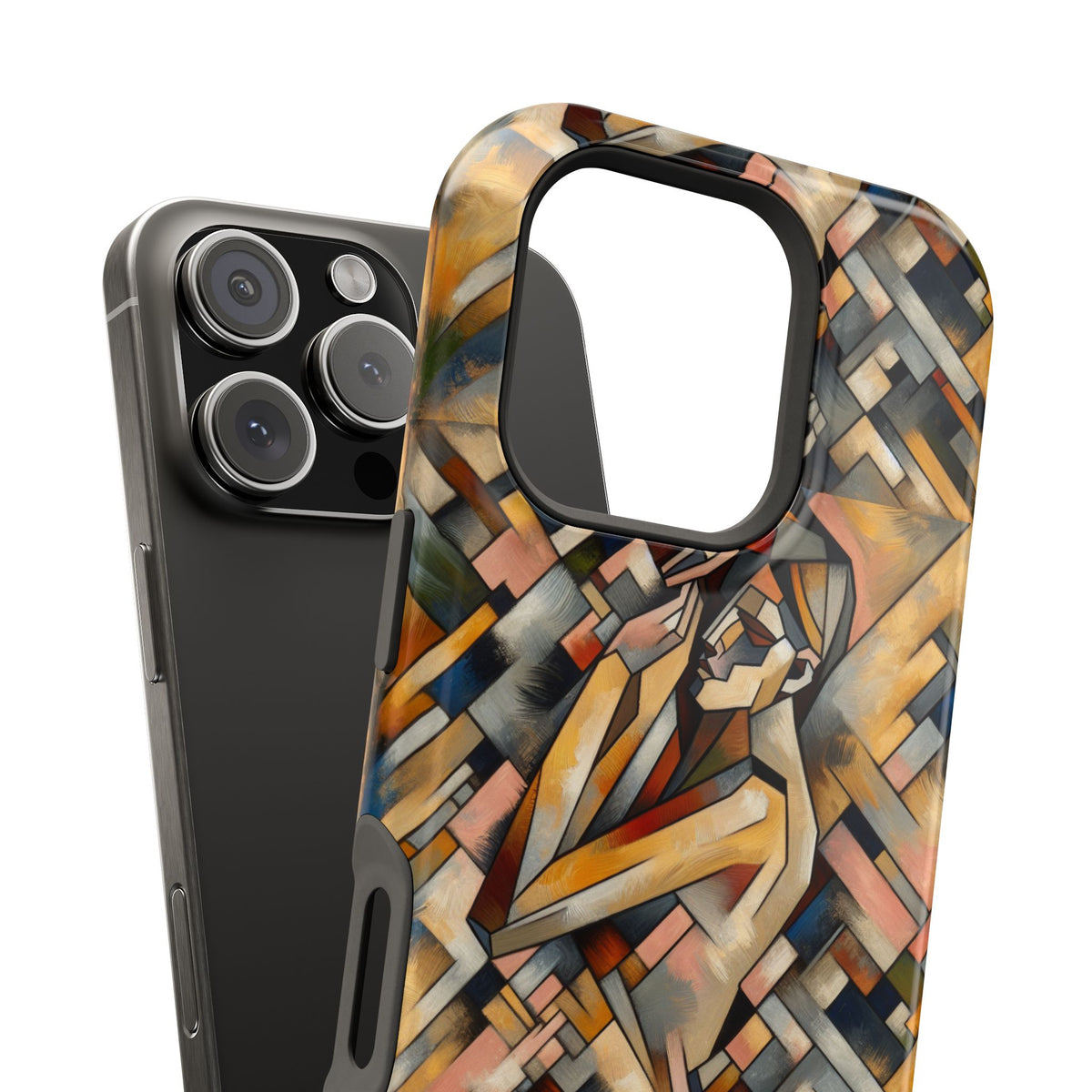 Art Deco Mosaic Phone Case — Geometric Nude Figure Impact-Resistant Case