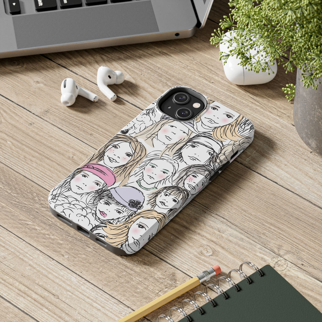 Phone Case — Hand-Drawn Faces Pattern