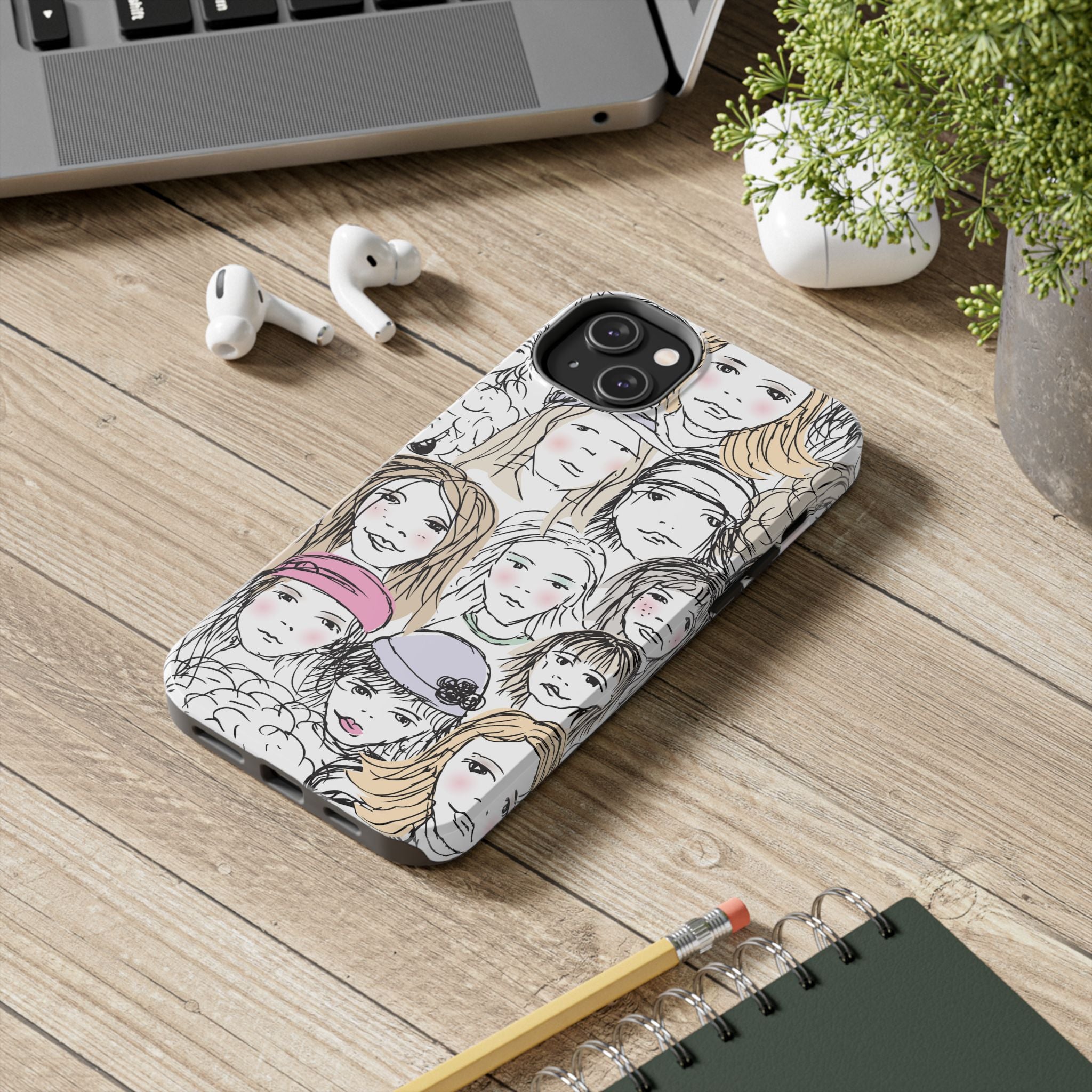 Phone Case — Hand-Drawn Faces Pattern