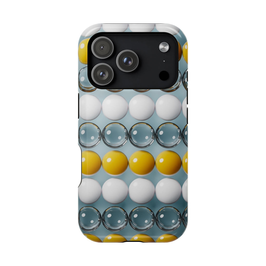 Impact-Resistant Phone Case — Modern Geo Bubble Pattern (Yellow, White & Glass)