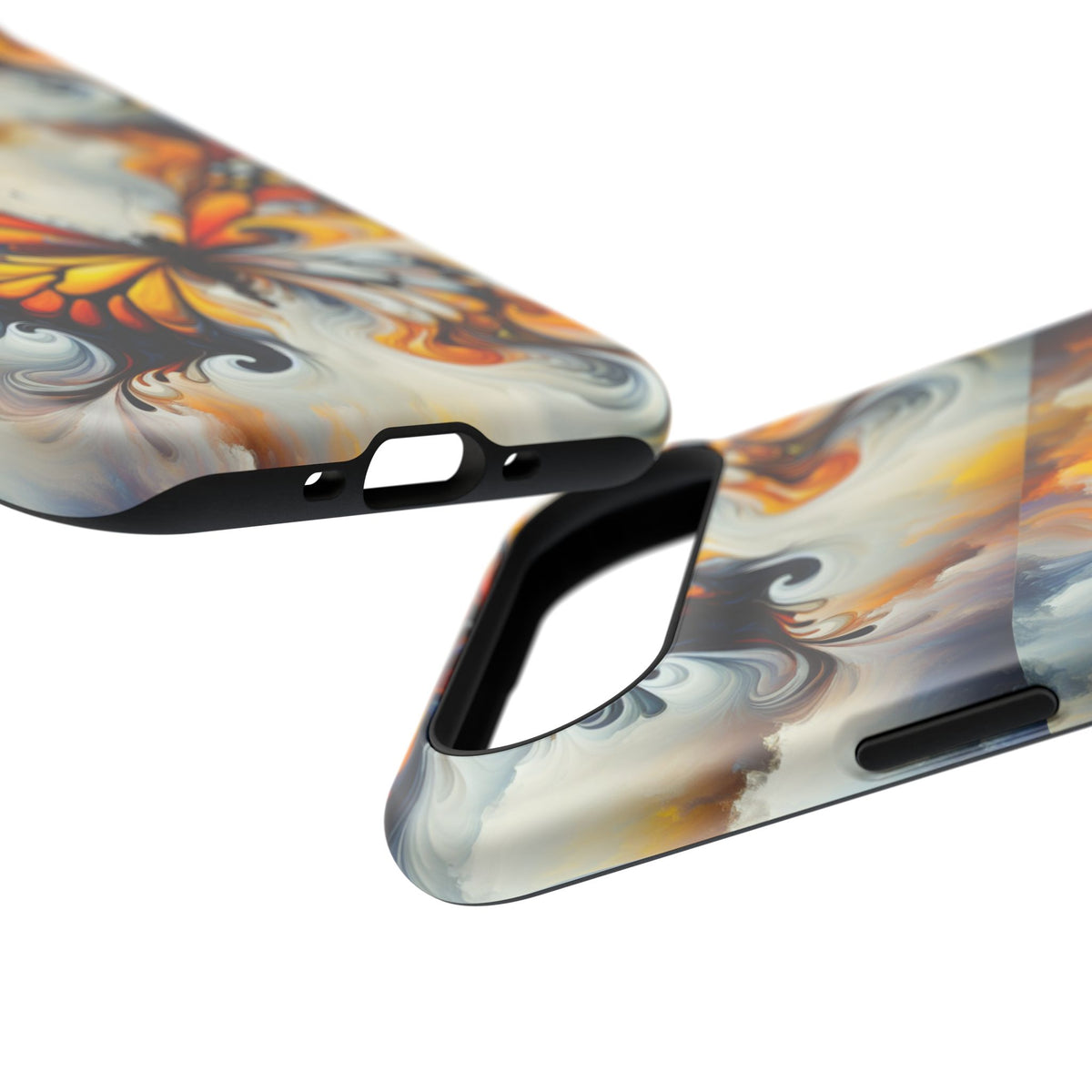 Impact-Resistant Phone Case — Orange & Black Swirl Butterfly Design