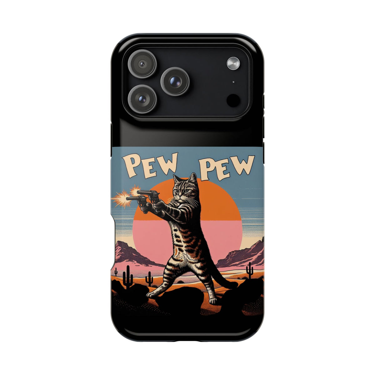 Pew Pew Cat Phone Case — Retro Shooter Impact-Resistant iPhone Cover