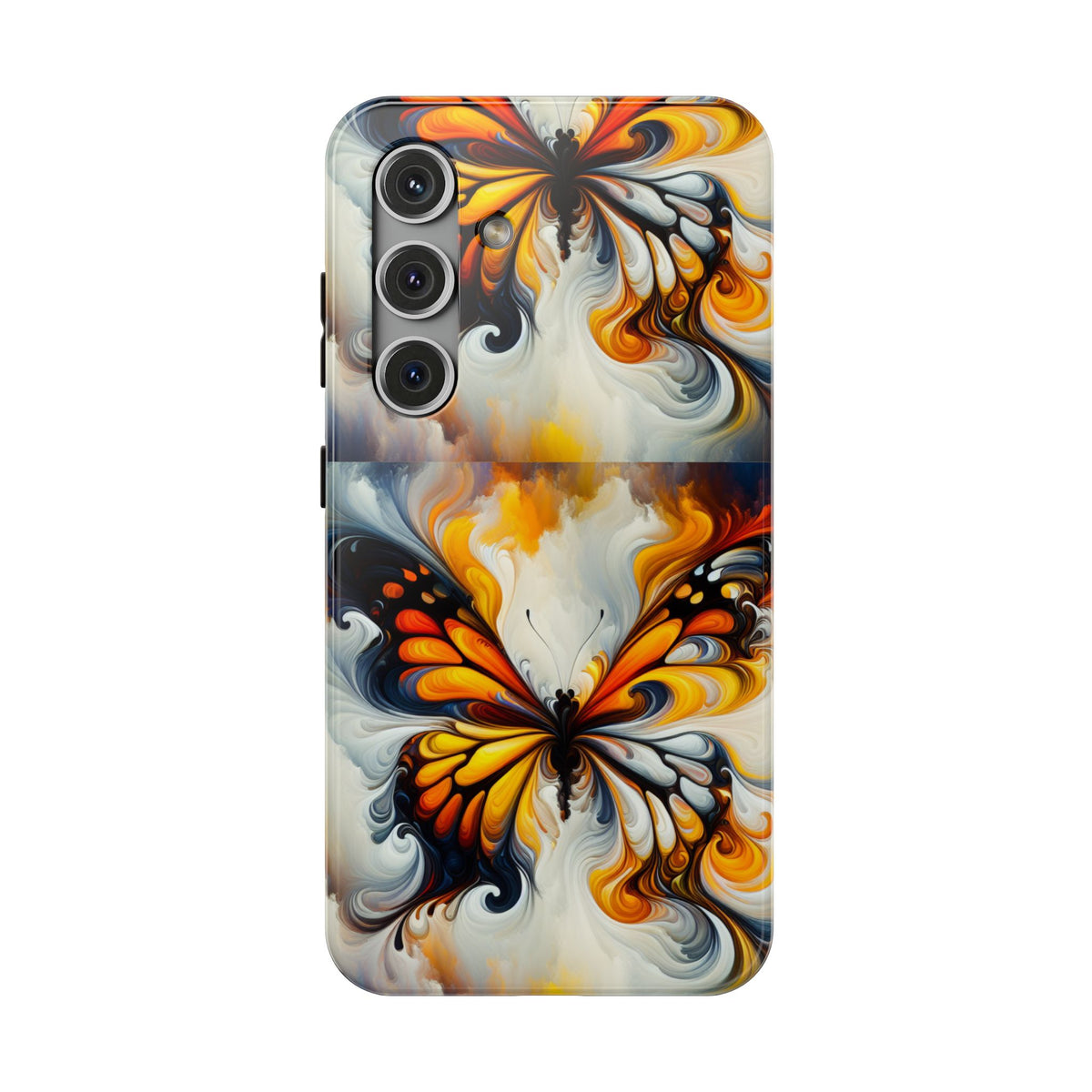 Impact-Resistant Phone Case — Orange & Black Swirl Butterfly Design