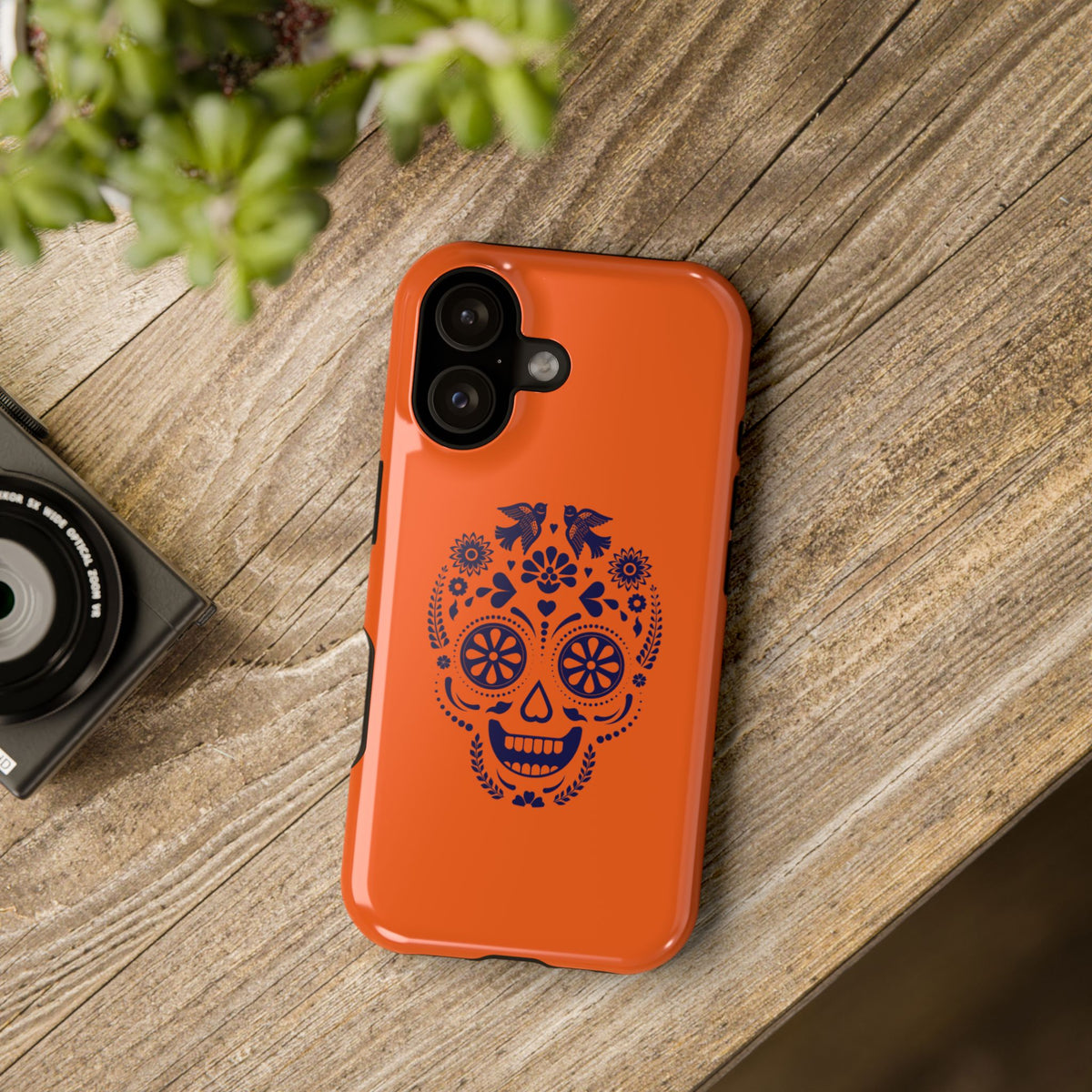 Sugar Skull Impact-Resistant Phone Case — Orange Day of the Dead Design