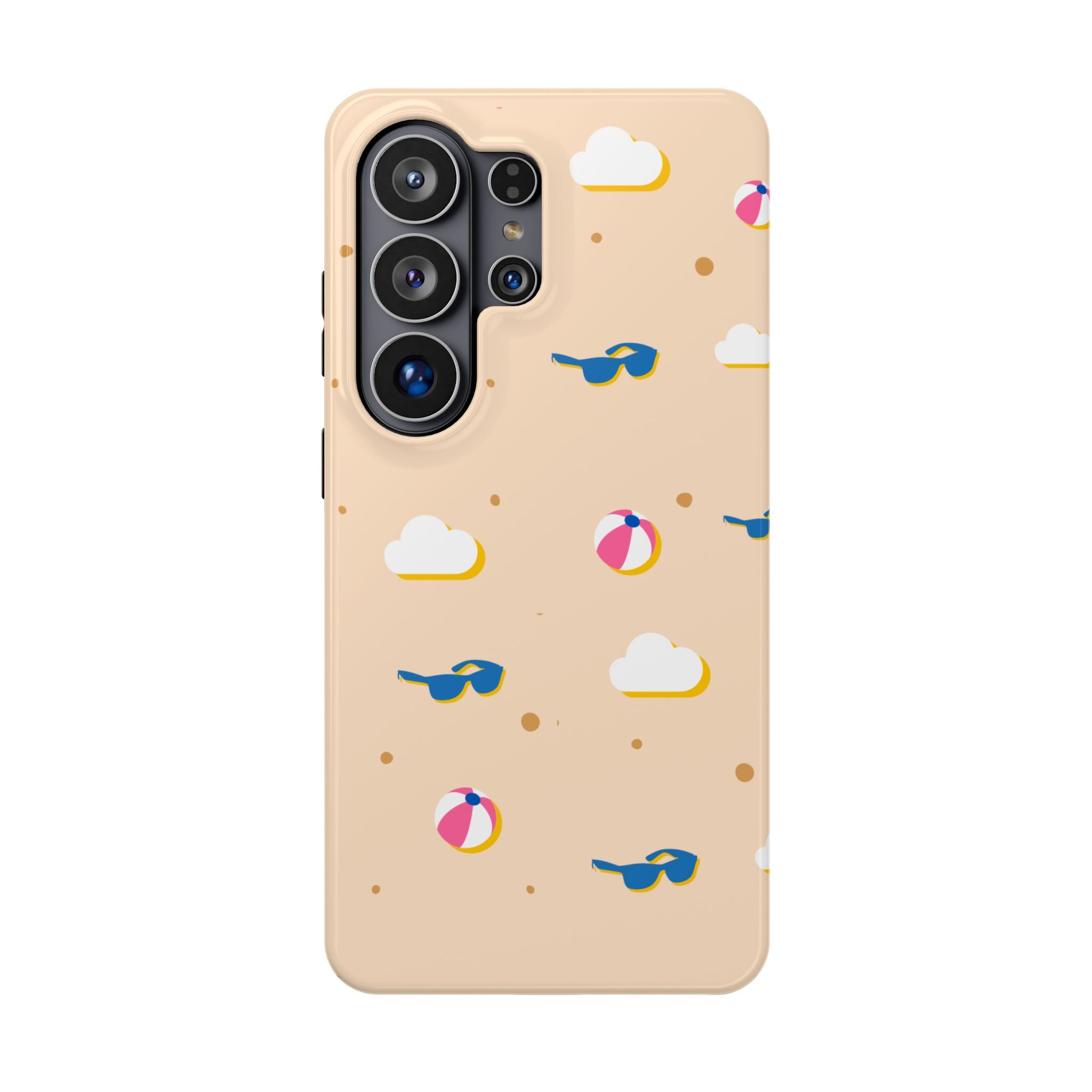 Beach Pattern Impact-Resistant Phone Case — Sunglasses, Beach Ball & Clouds Design