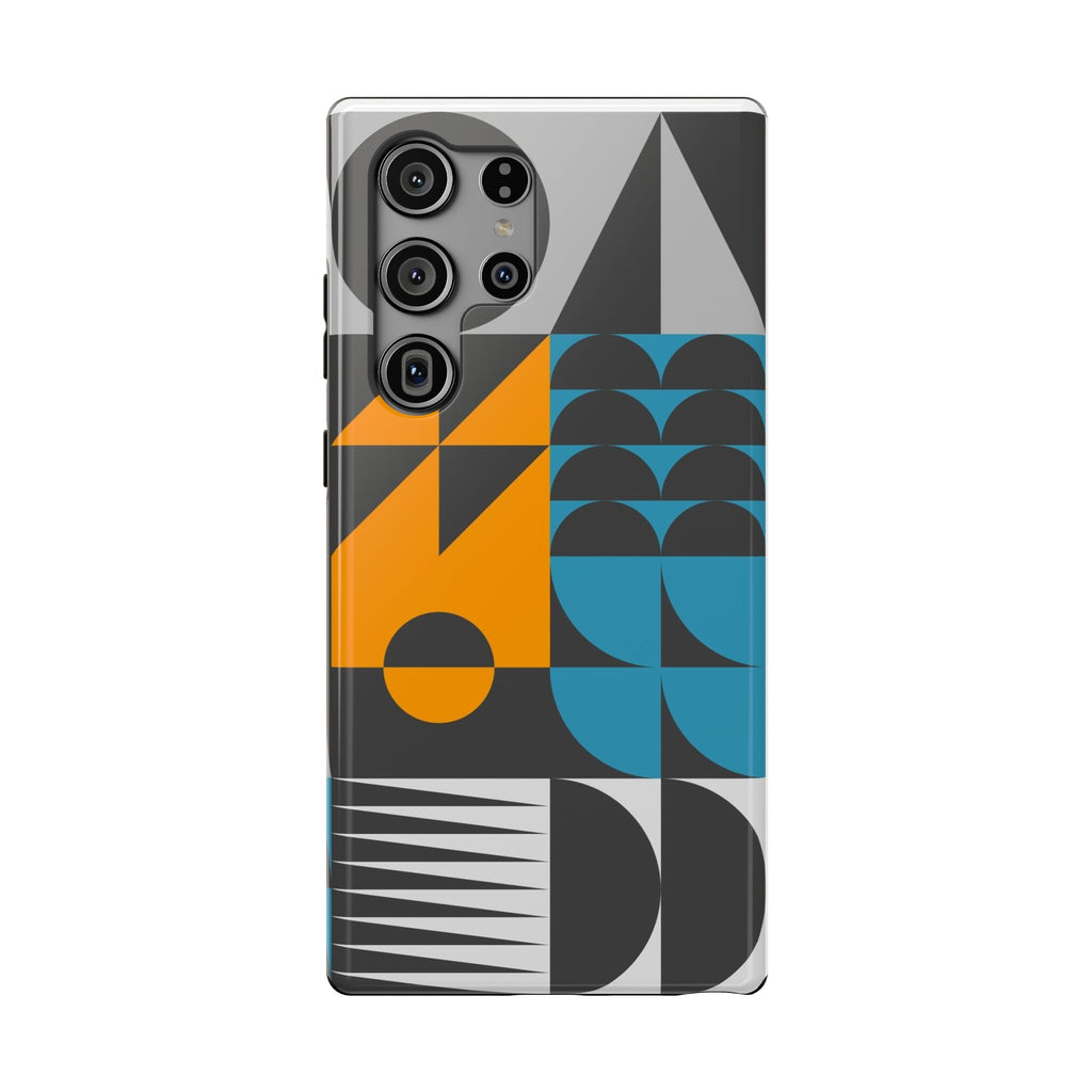 Impact-Resistant Phone Case — Mid-Century Geometric Pattern (Blue & Orange)
