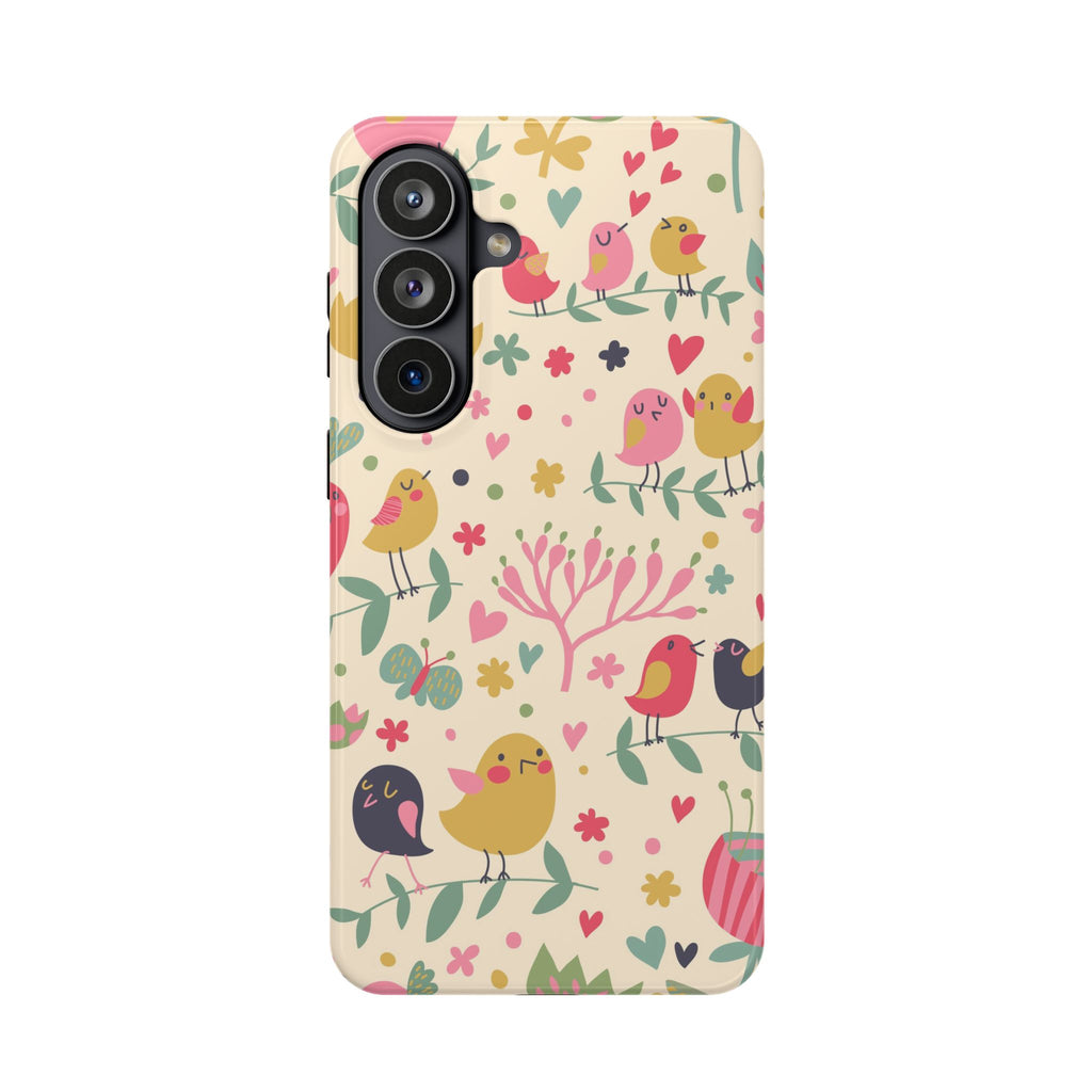 Cute Bird Floral Phone Case, Impact-Resistant