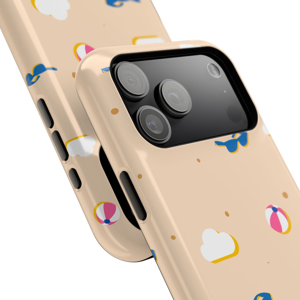 Beach Pattern Impact-Resistant Phone Case — Sunglasses, Beach Ball & Clouds Design