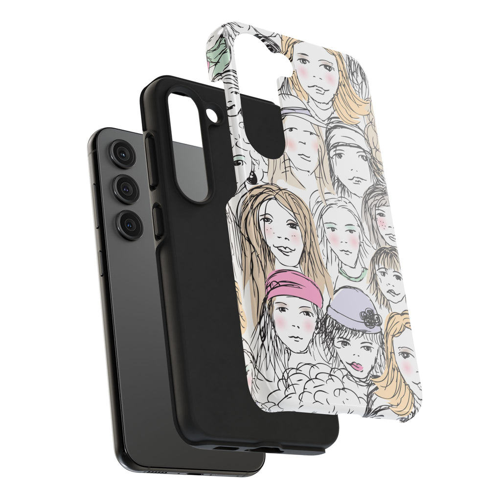 Phone Case — Hand-Drawn Faces Pattern