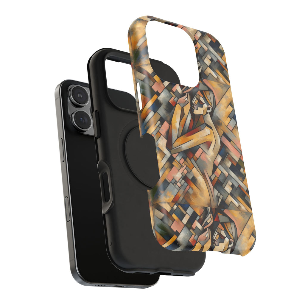 Art Deco Mosaic Phone Case — Geometric Nude Figure Impact-Resistant Case
