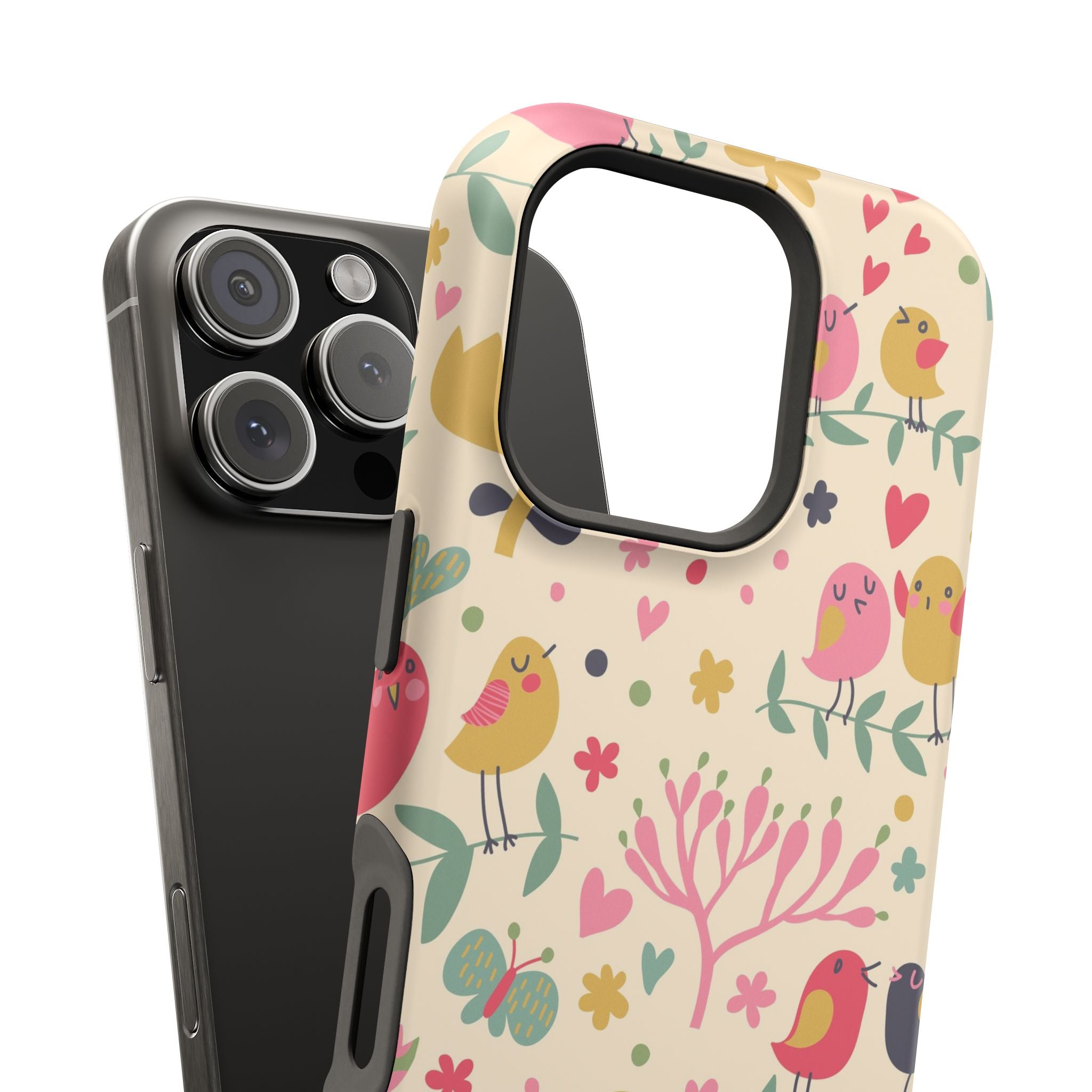 Cute Bird Floral Phone Case, Impact-Resistant