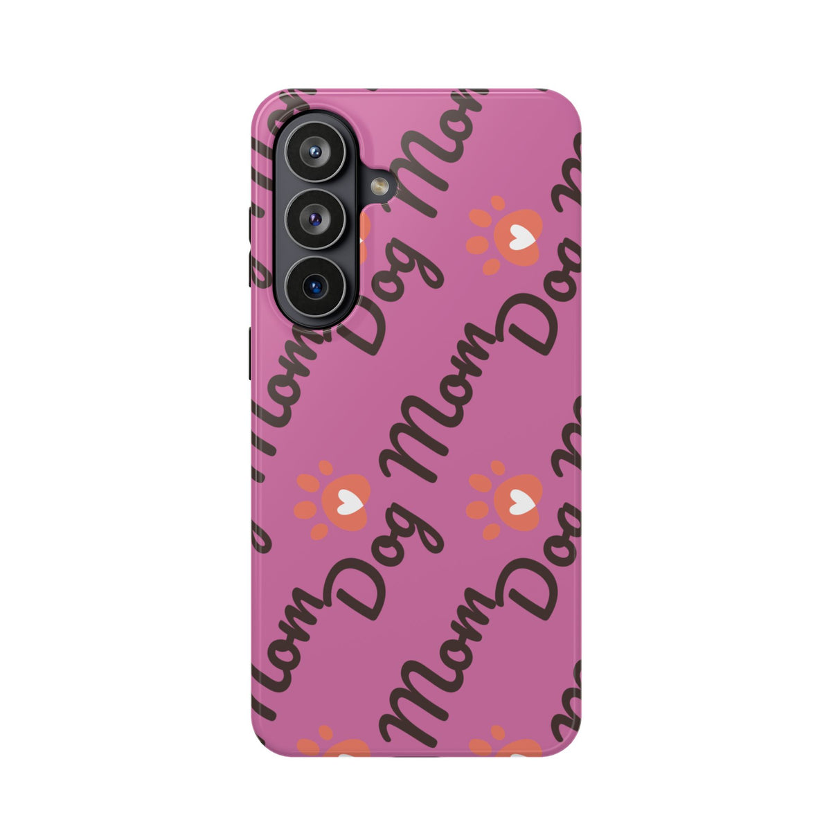 Dog Mom Pattern Impact-Resistant Phone Case — Pink Paw Print Design
