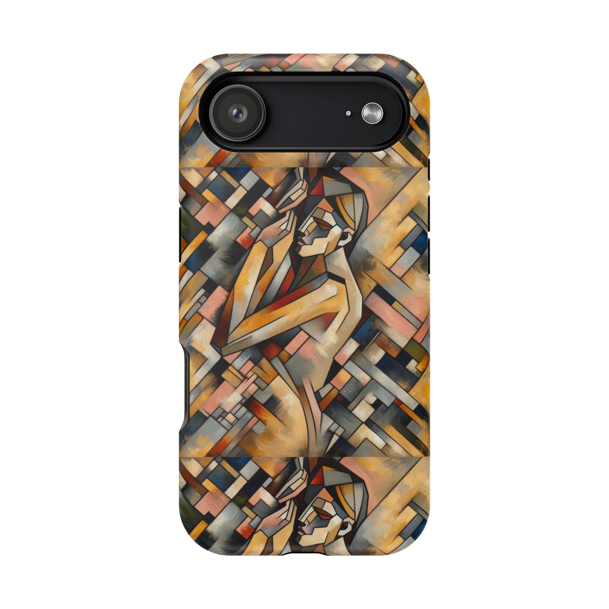 Art Deco Mosaic Phone Case — Geometric Nude Figure Impact-Resistant Case