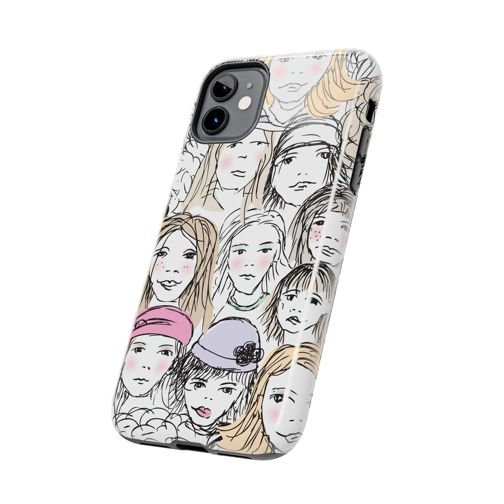 Phone Case — Hand-Drawn Faces Pattern
