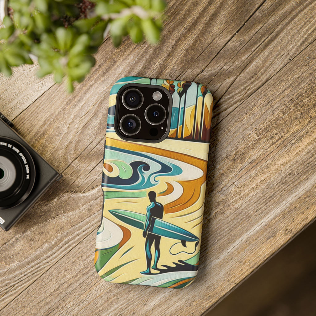Impact Resistant Phone Case Surfing Colorful Beach Art Case, Summer Vibes