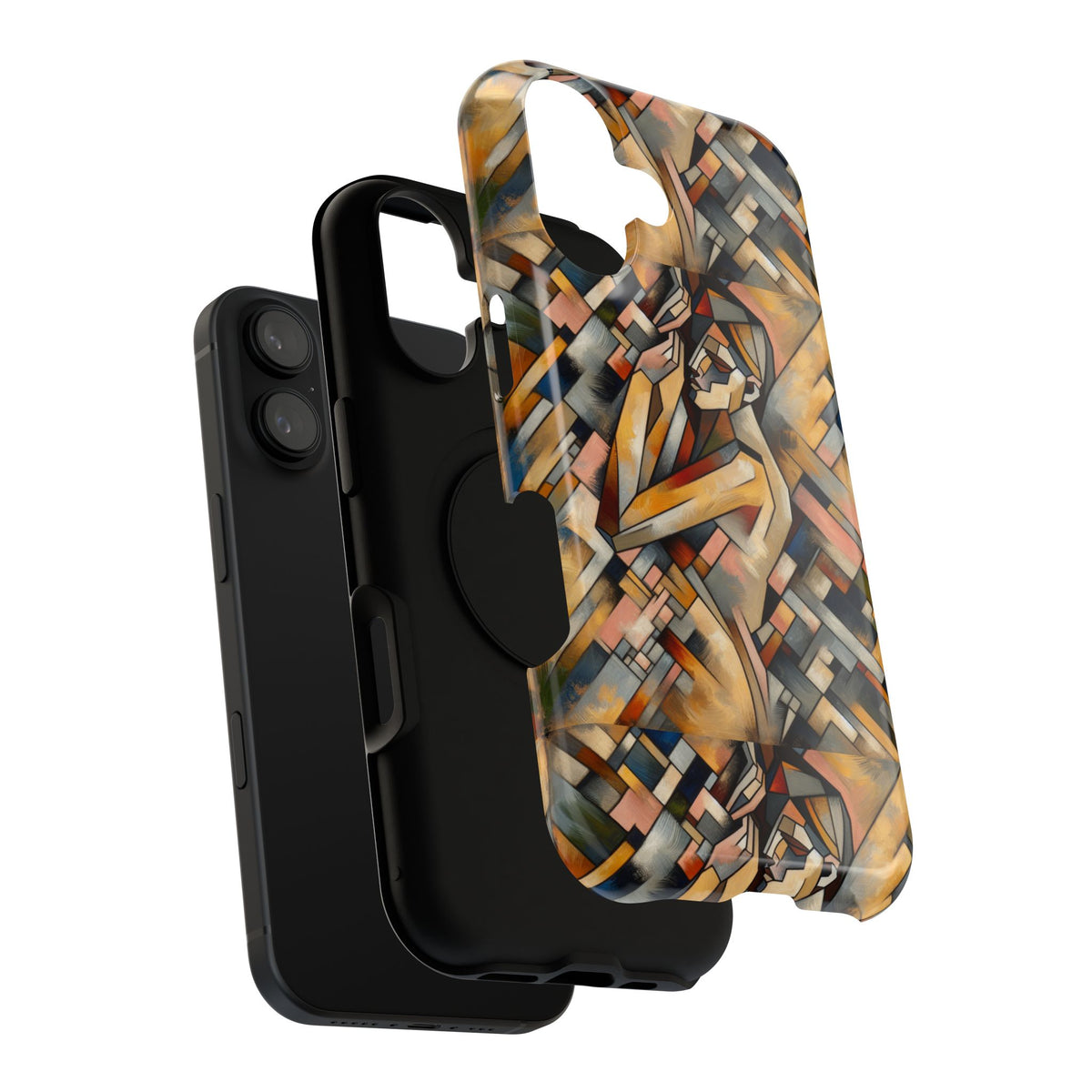 Art Deco Mosaic Phone Case — Geometric Nude Figure Impact-Resistant Case
