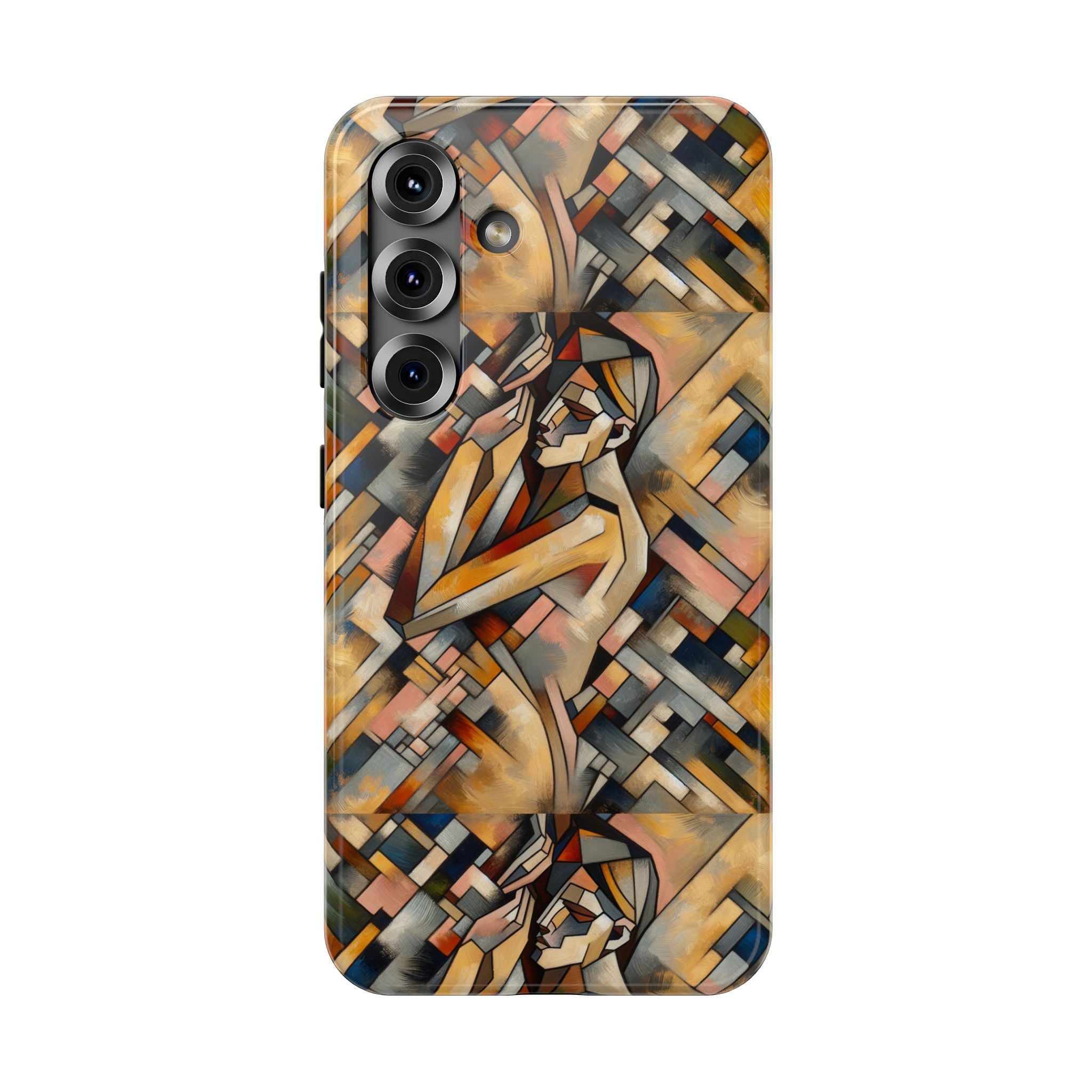 Art Deco Mosaic Phone Case — Geometric Nude Figure Impact-Resistant Case