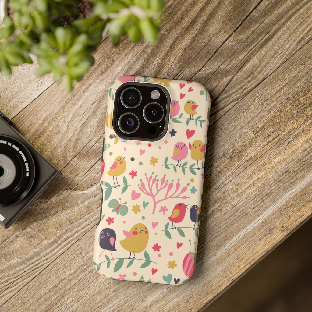 Cute Bird Floral Phone Case, Impact-Resistant