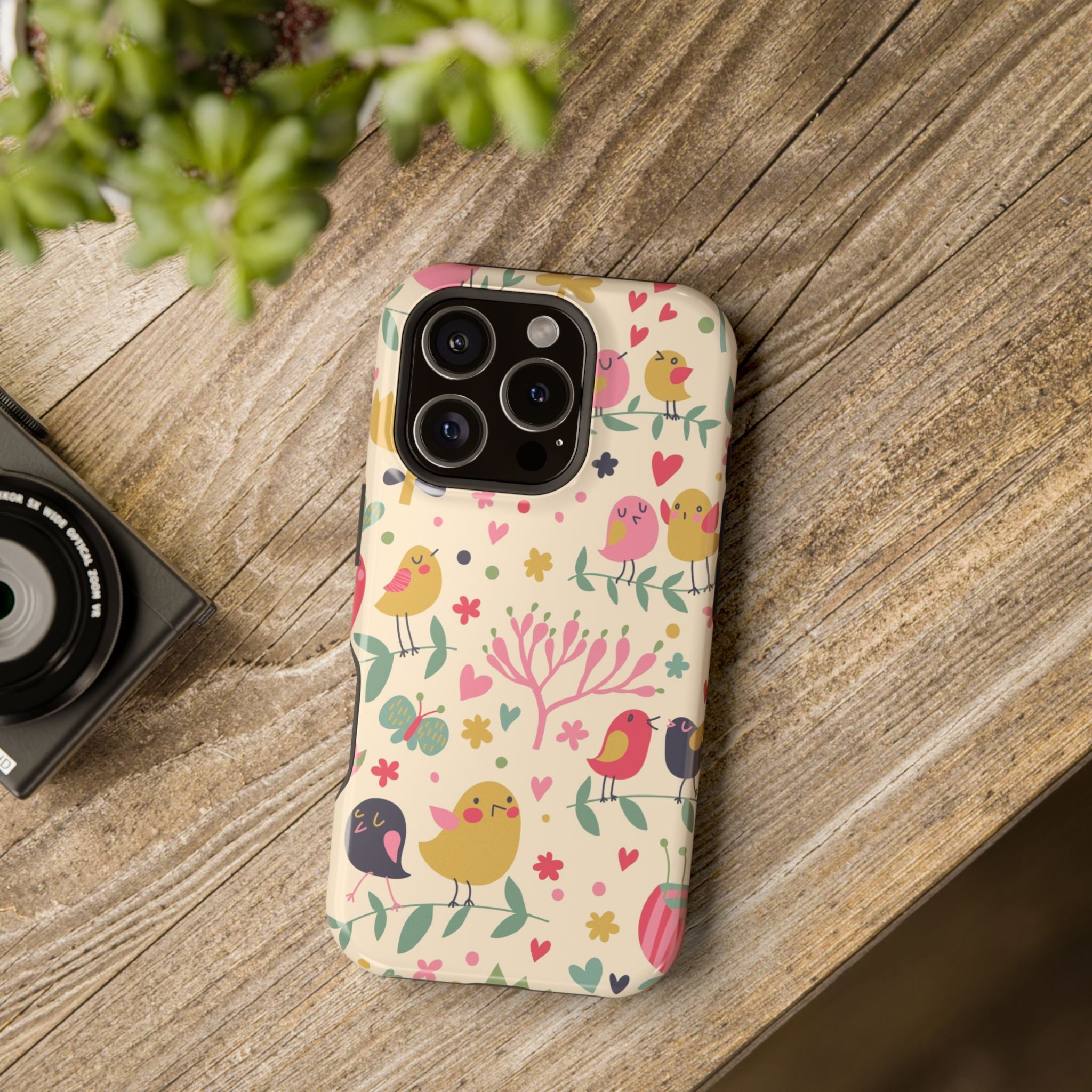 Cute Bird Floral Phone Case, Impact-Resistant