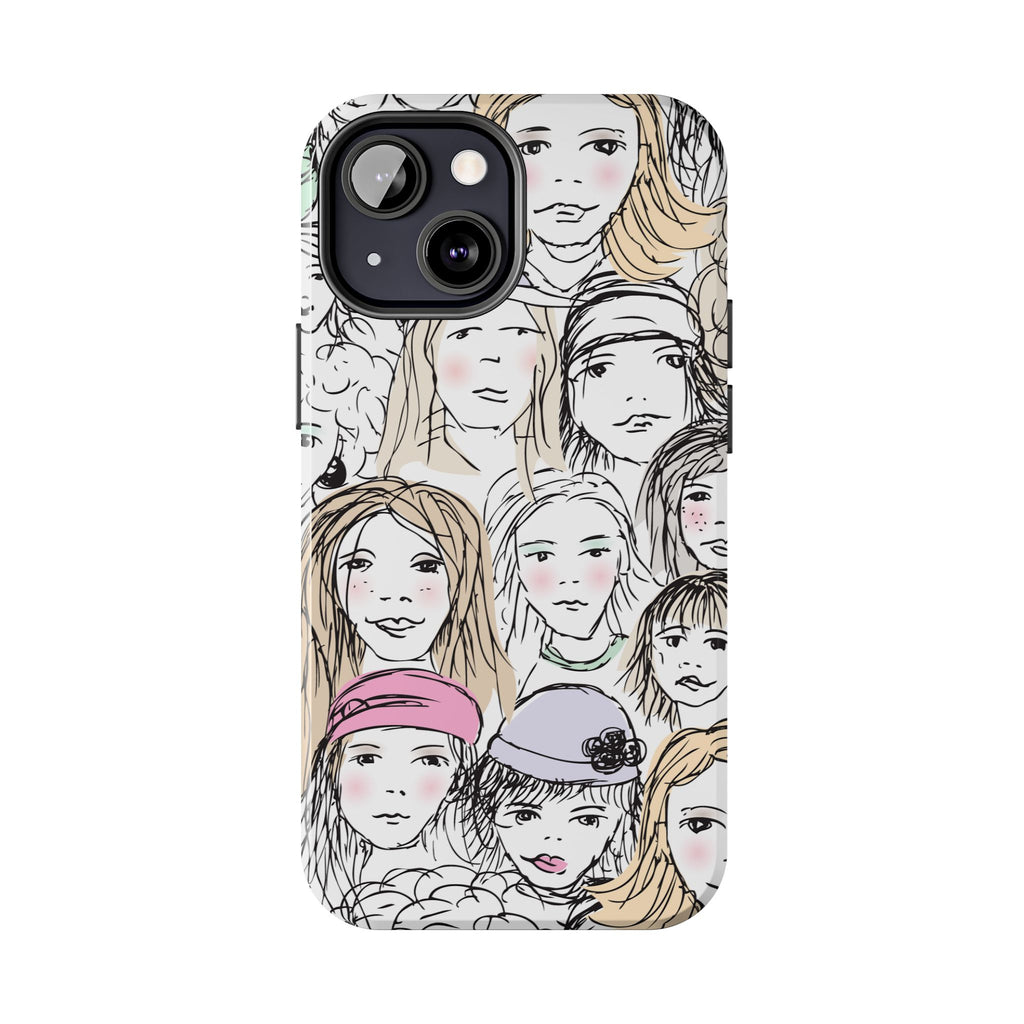 Phone Case — Hand-Drawn Faces Pattern
