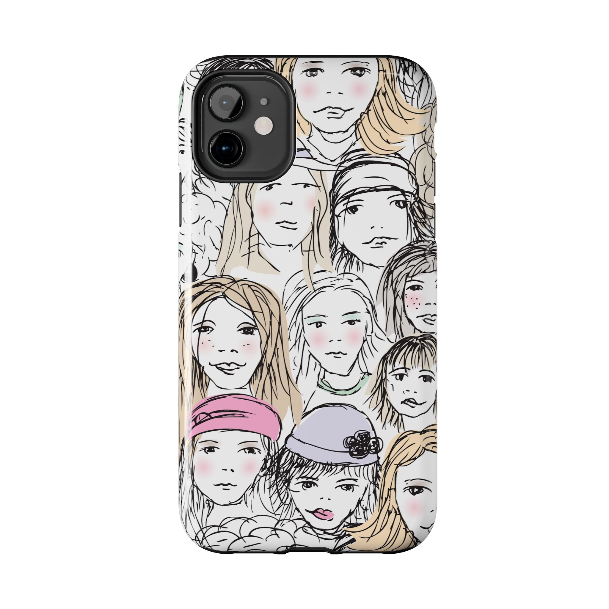 Phone Case — Hand-Drawn Faces Pattern