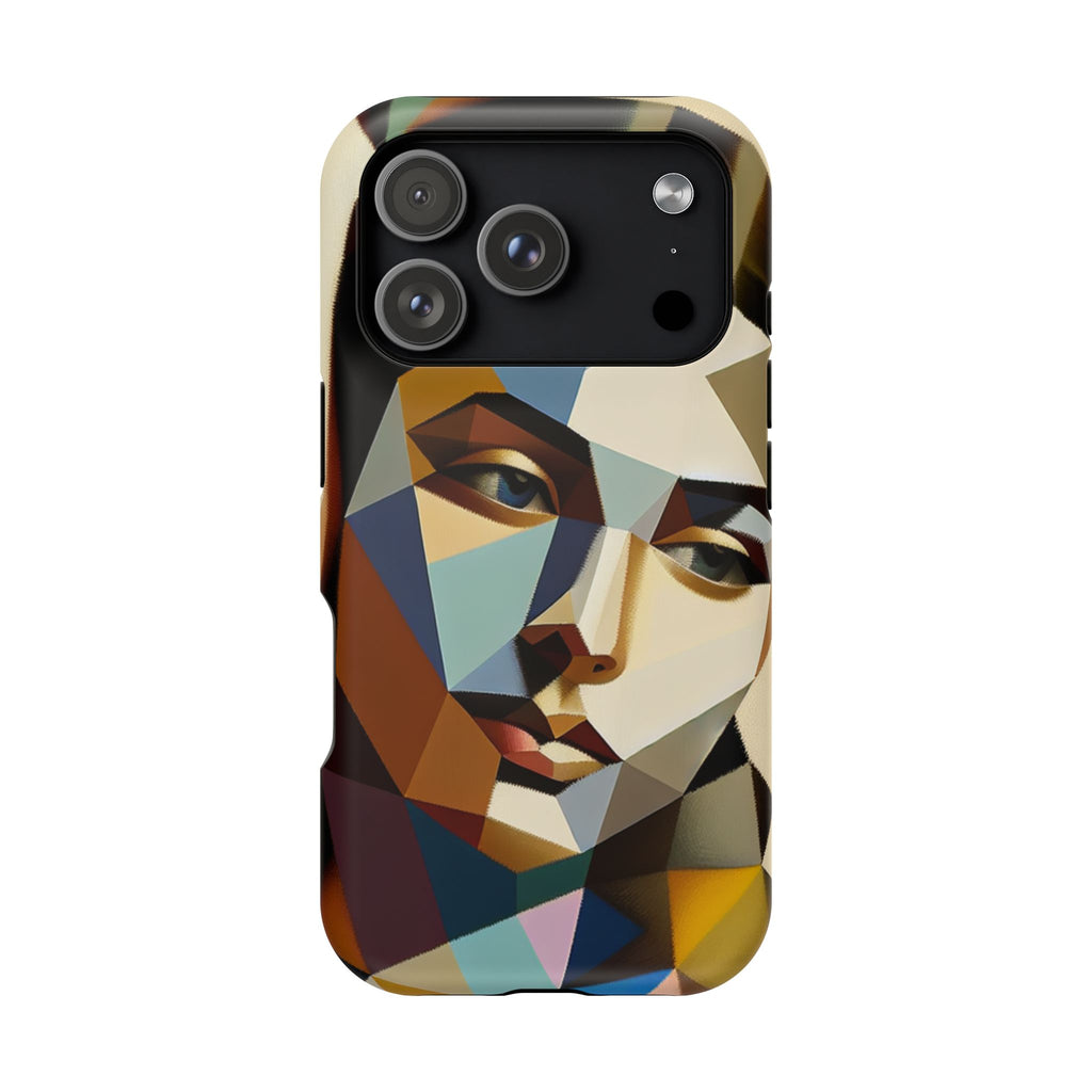 Geometric Portrait Impact-Resistant Phone Case — Abstract Cubist Face, Protective iPhone Cover