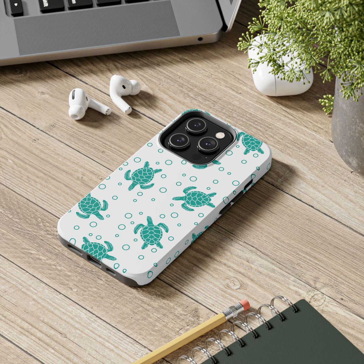Sea Turtle Pattern Tough Phone Case — Teal Turtle Protective Cover