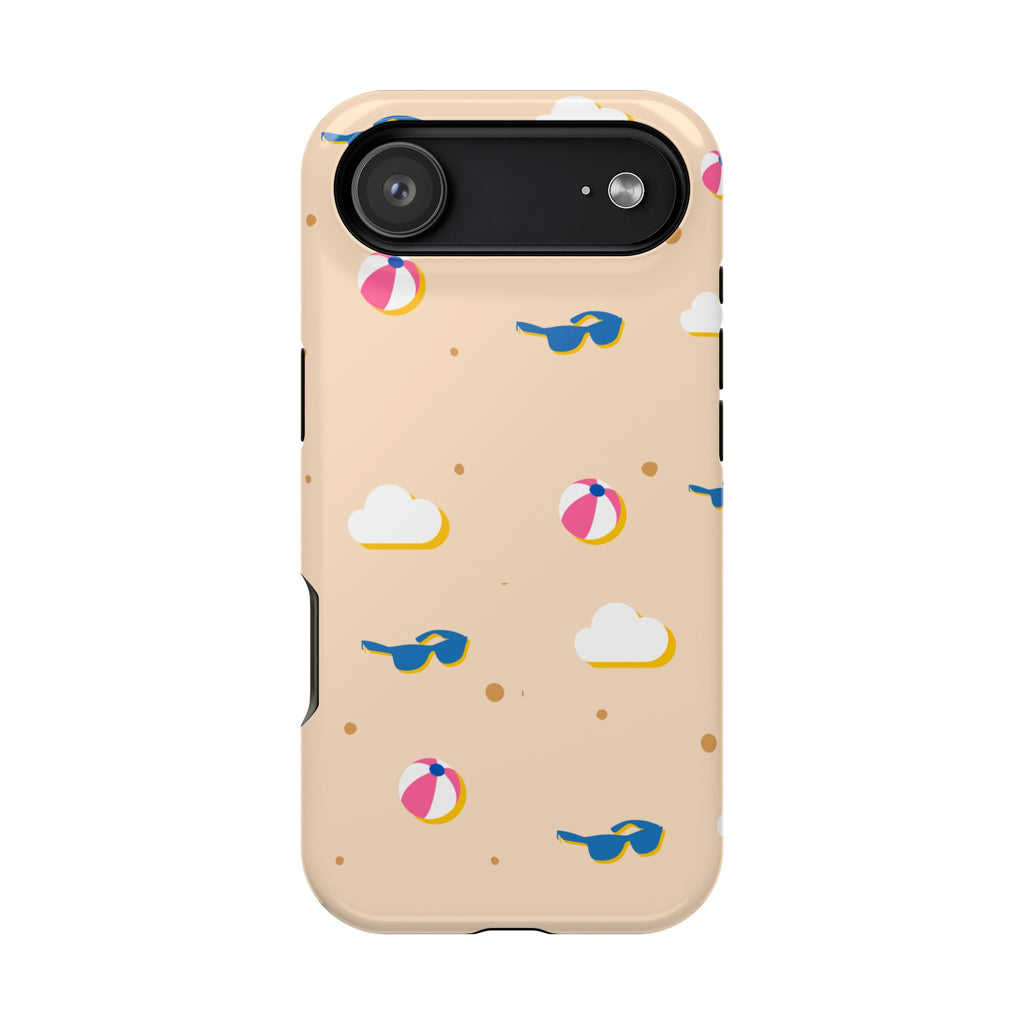 Beach Pattern Impact-Resistant Phone Case — Sunglasses, Beach Ball & Clouds Design