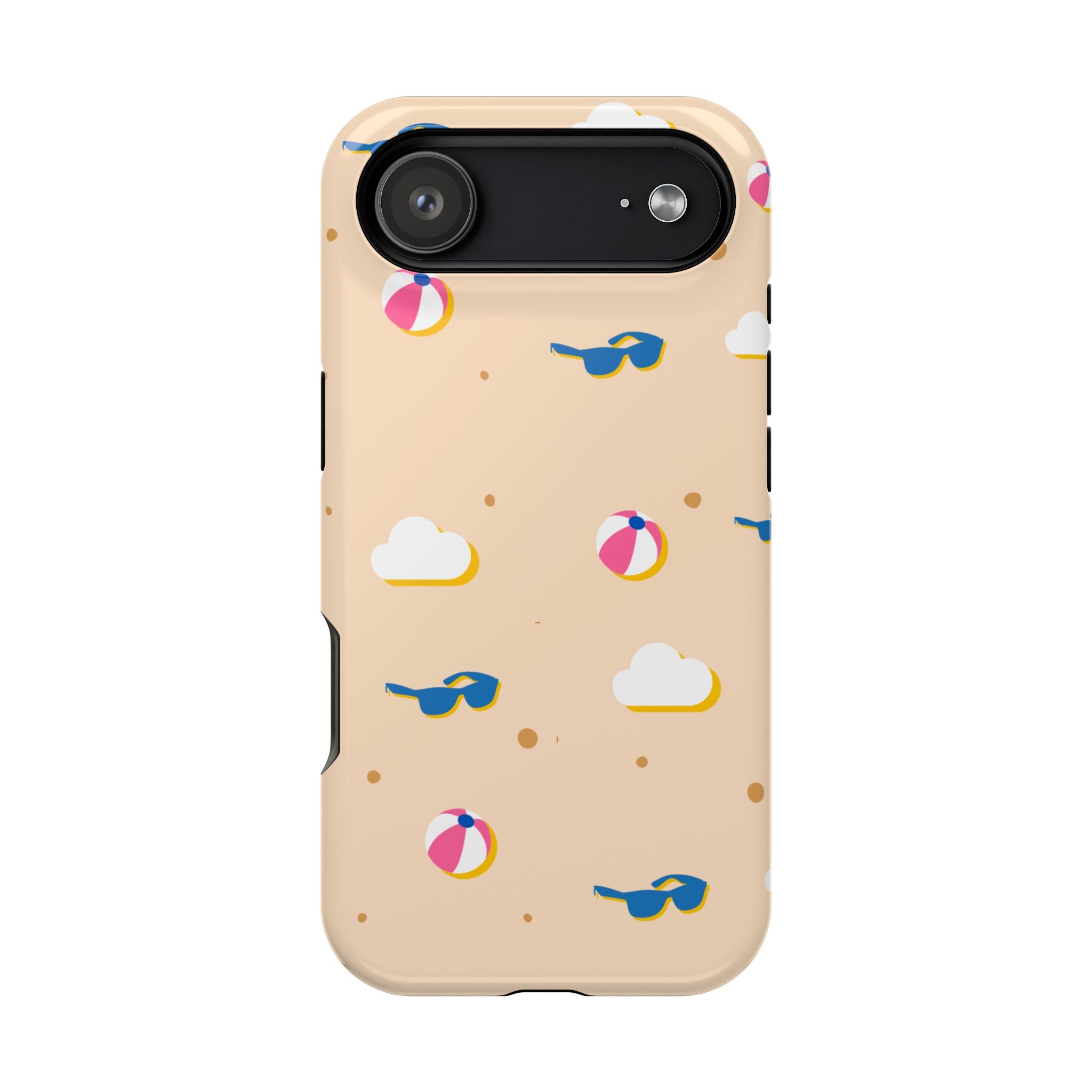 Beach Pattern Impact-Resistant Phone Case — Sunglasses, Beach Ball & Clouds Design