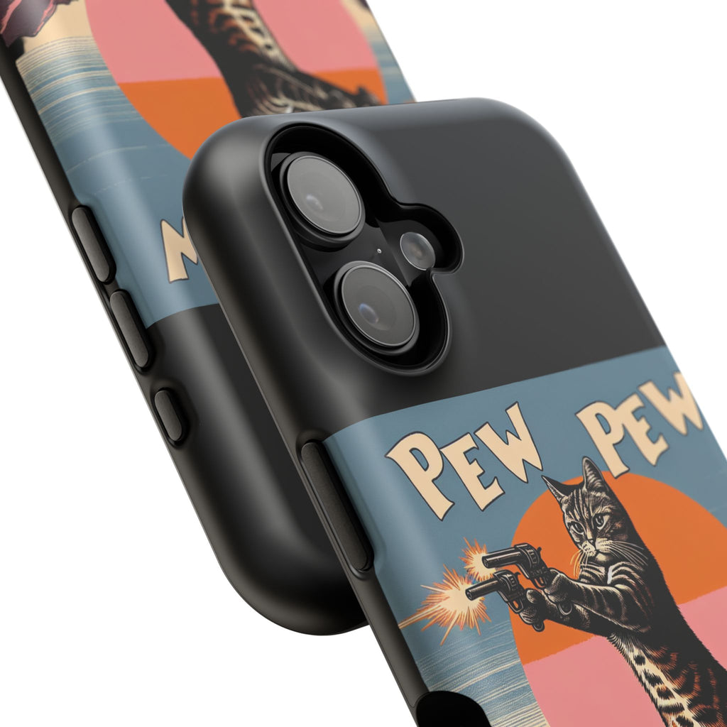 Phone Case - Retro 'Pew Pew' Shooting Cat Impact-Resistant Case